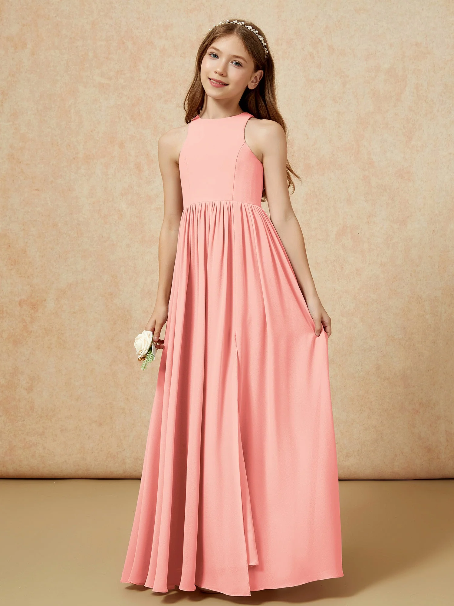 Einfach Ärmellos Chiffon Junge Brautjungfernkleider Koralle - Image 6