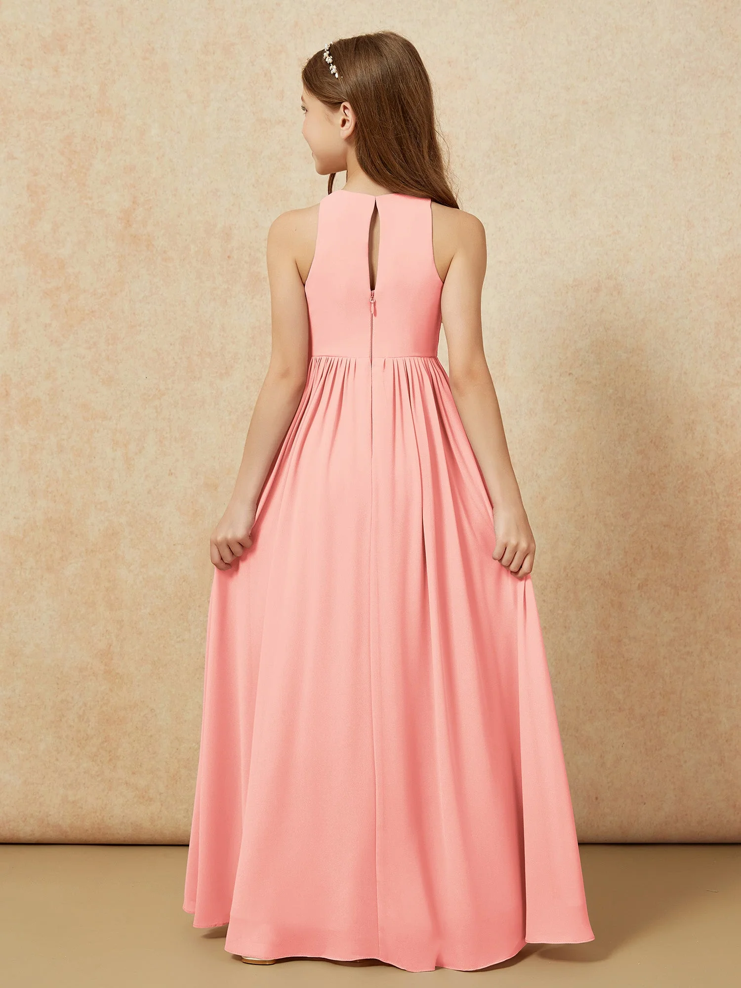 Einfach Ärmellos Chiffon Junge Brautjungfernkleider Koralle - Image 7