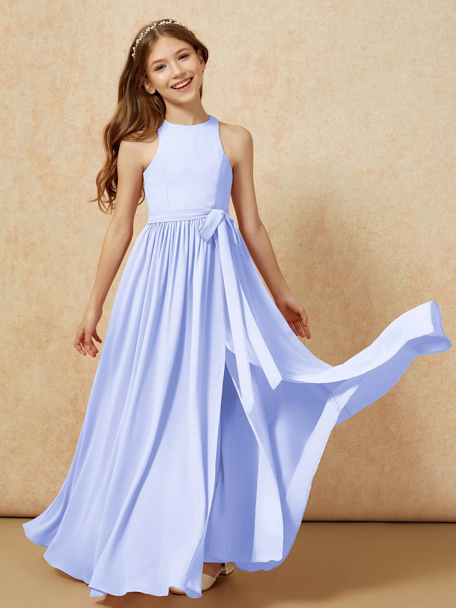 Einfach Ärmellos Chiffon Junge Brautjungfernkleider Lavendel - Image 10