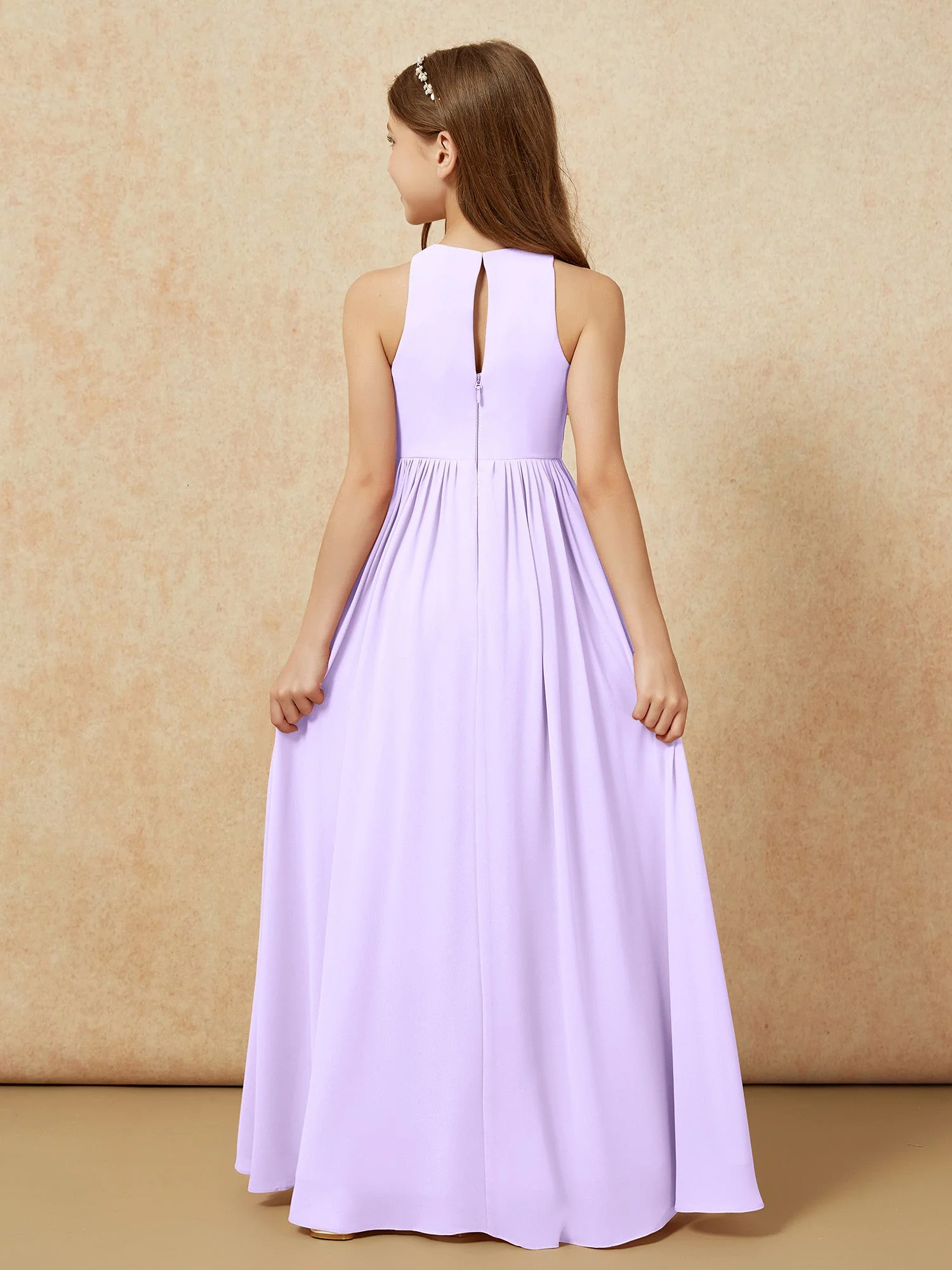 Einfach Ärmellos Chiffon Junge Brautjungfernkleider Lila - Image 7