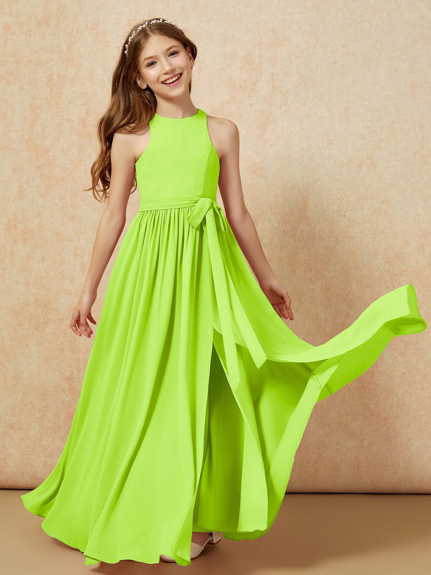 Einfach Ärmellos Chiffon Junge Brautjungfernkleider Lindgrün - Image 10