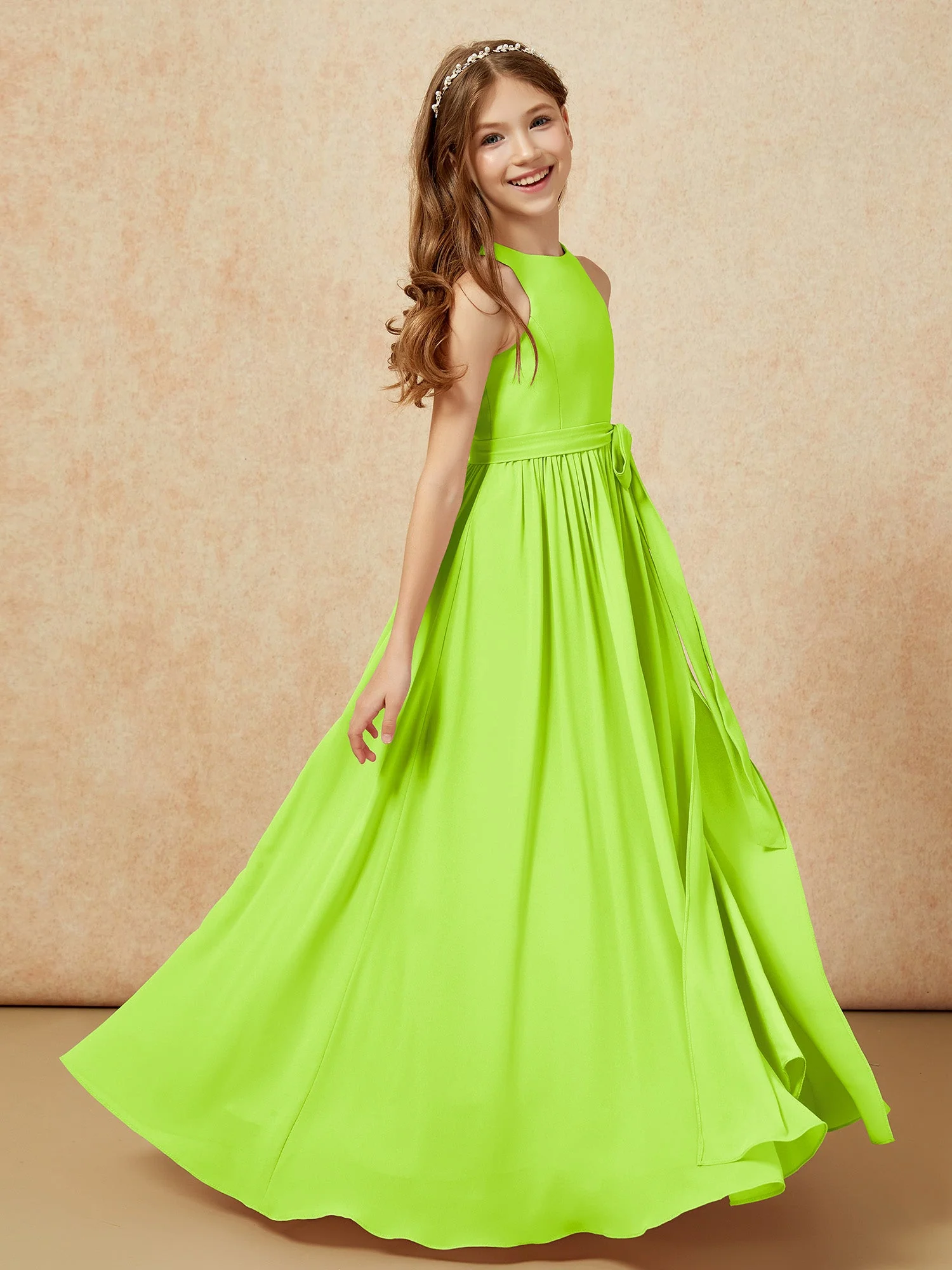 Einfach Ärmellos Chiffon Junge Brautjungfernkleider Lindgrün - Image 5