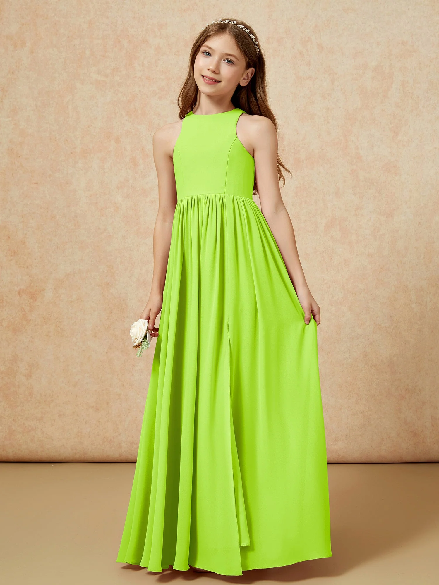 Einfach Ärmellos Chiffon Junge Brautjungfernkleider Lindgrün - Image 6