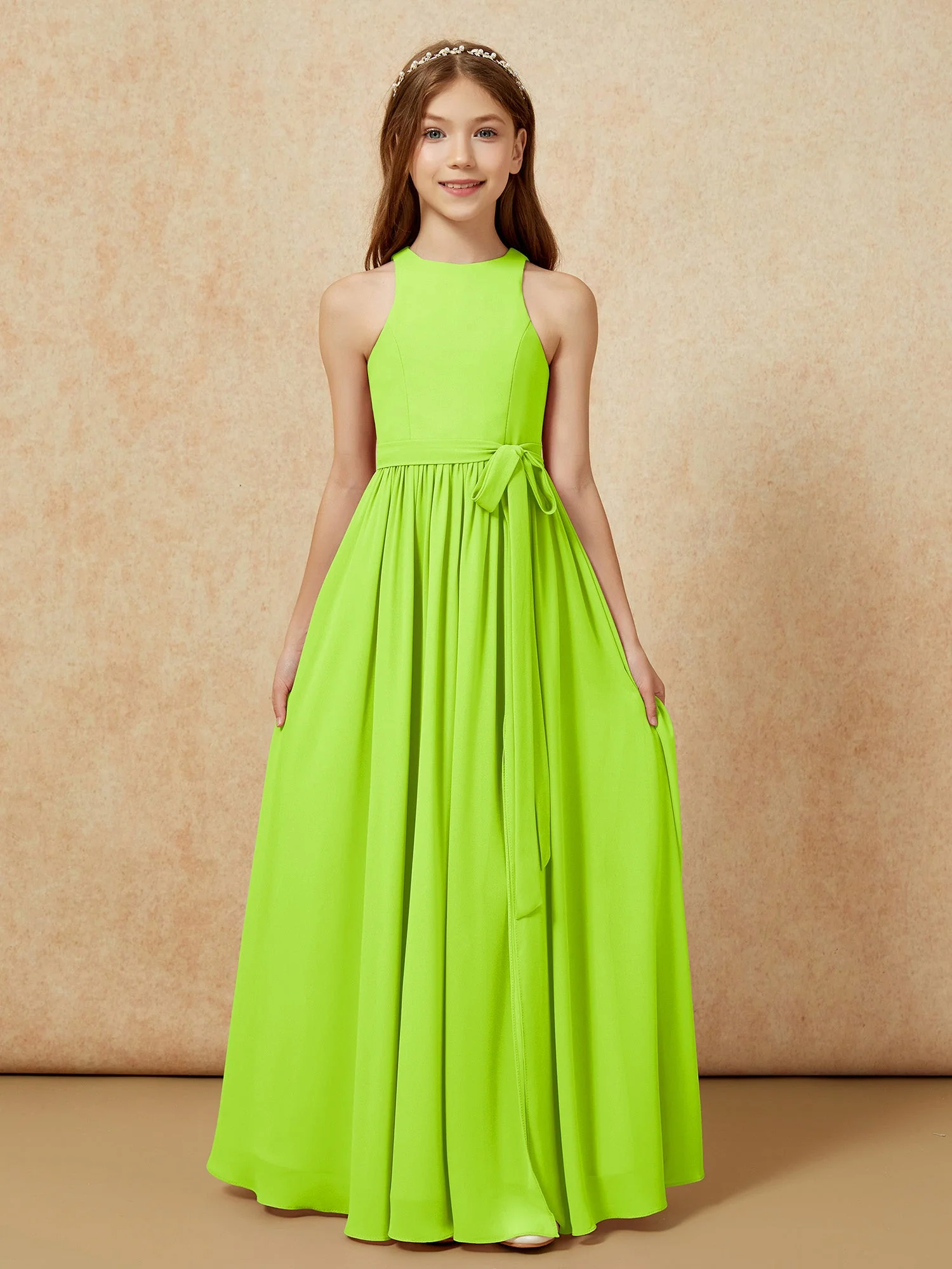 Einfach Ärmellos Chiffon Junge Brautjungfernkleider Lindgrün - Image 8