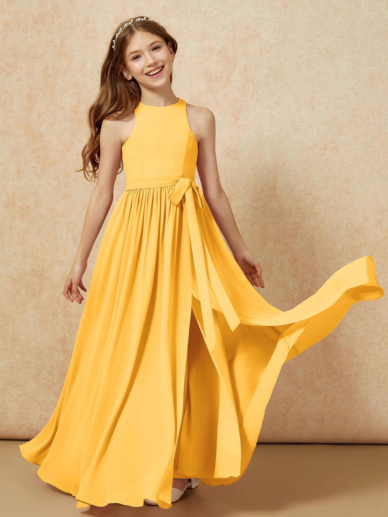 Einfach Ärmellos Chiffon Junge Brautjungfernkleider Mandarine - Image 10