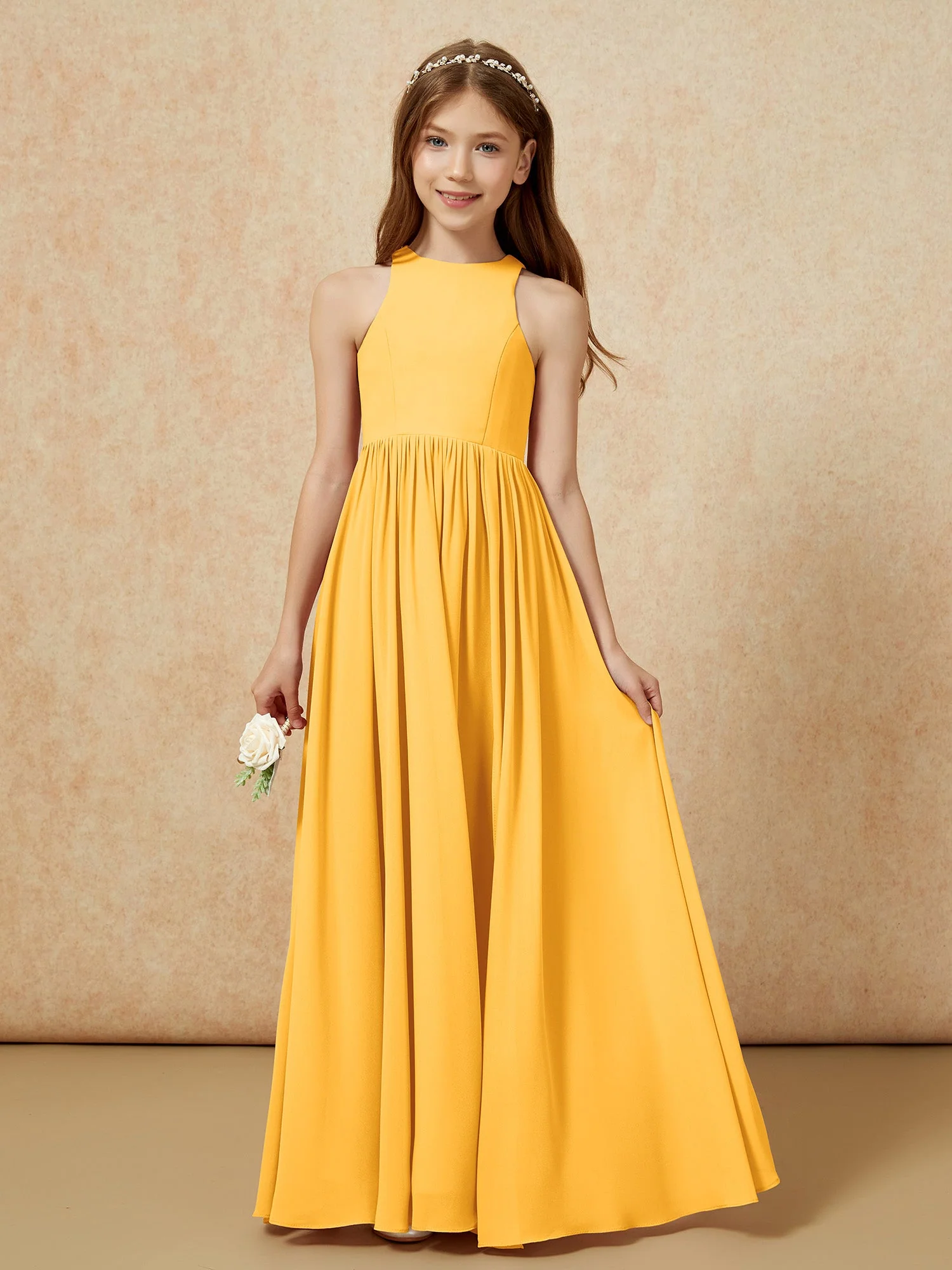 Einfach Ärmellos Chiffon Junge Brautjungfernkleider Mandarine - Image 4