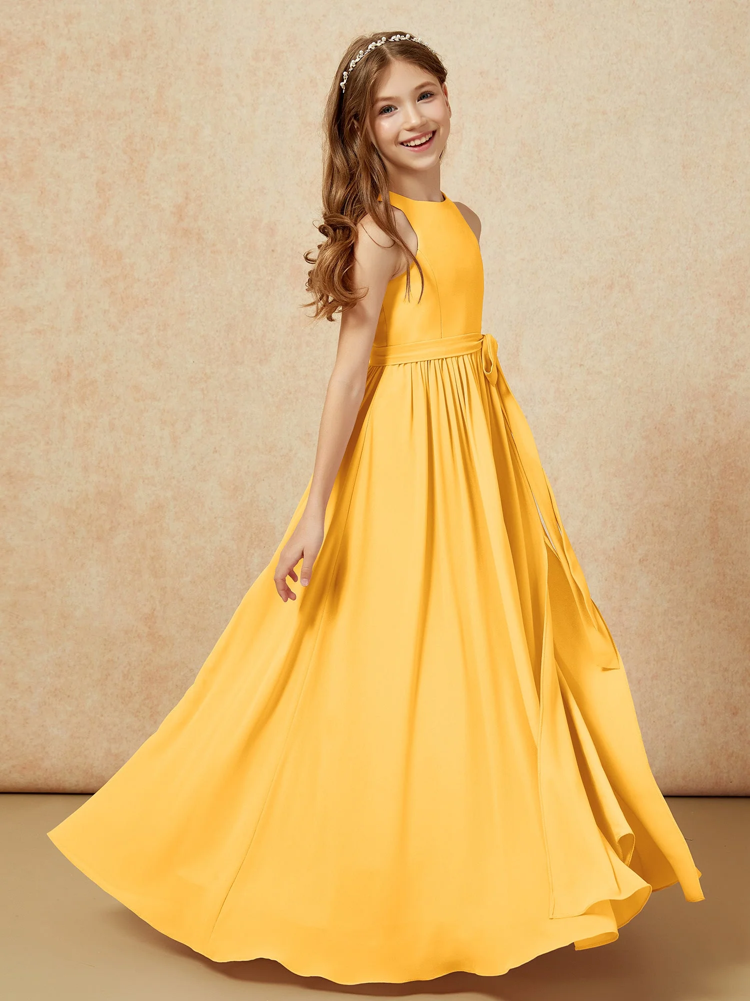 Einfach Ärmellos Chiffon Junge Brautjungfernkleider Mandarine - Image 5