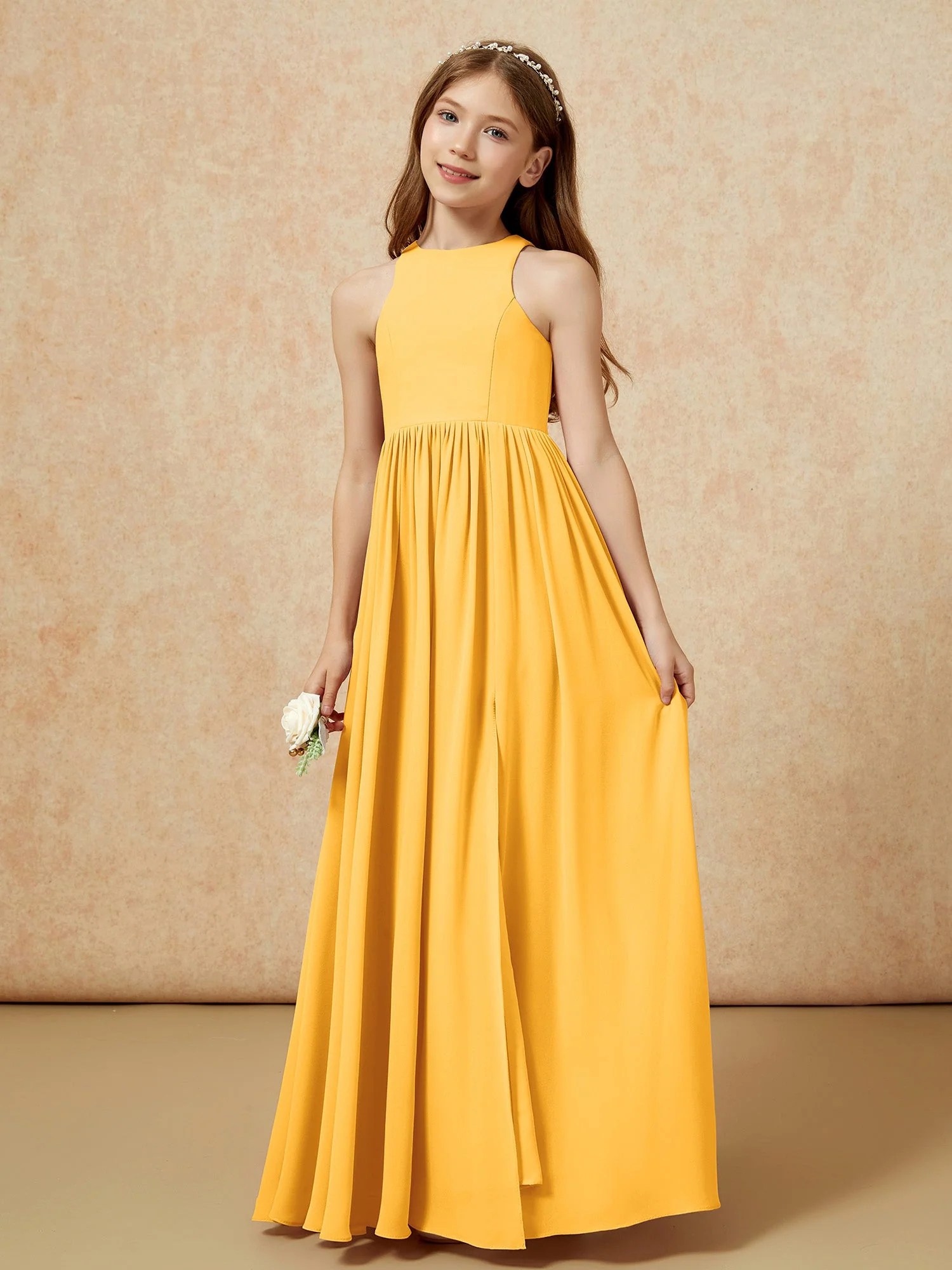 Einfach Ärmellos Chiffon Junge Brautjungfernkleider Mandarine - Image 6