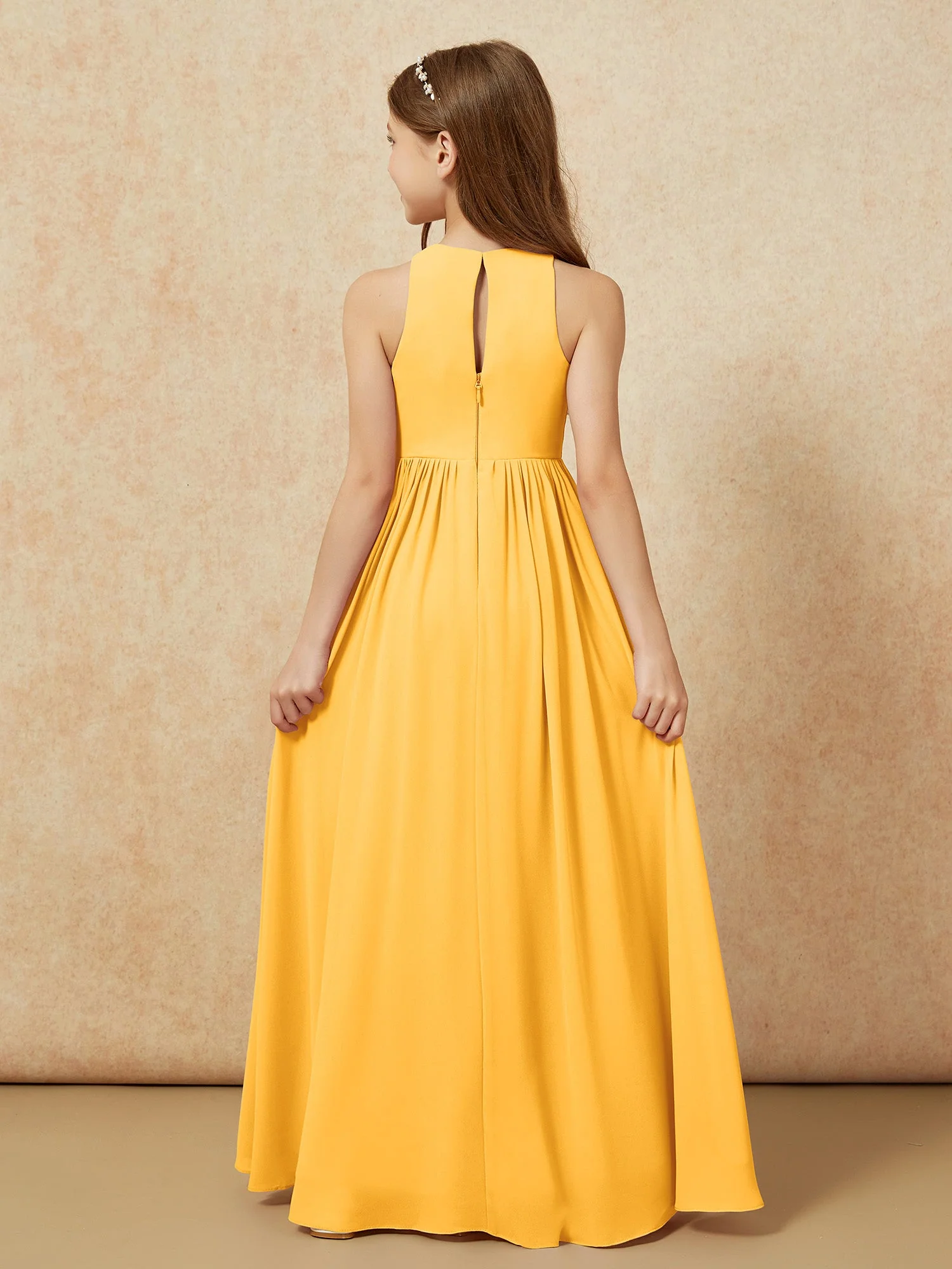 Einfach Ärmellos Chiffon Junge Brautjungfernkleider Mandarine - Image 7