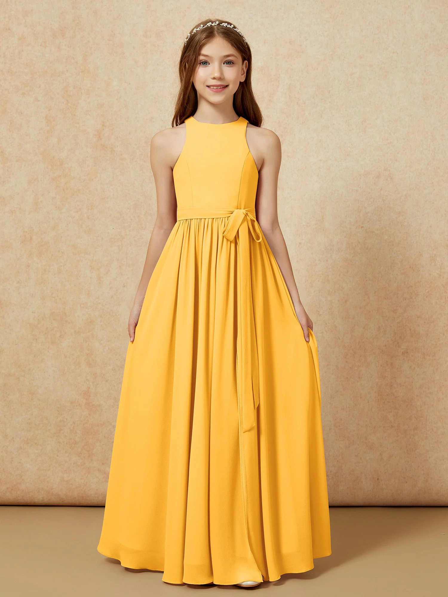 Einfach Ärmellos Chiffon Junge Brautjungfernkleider Mandarine - Image 8