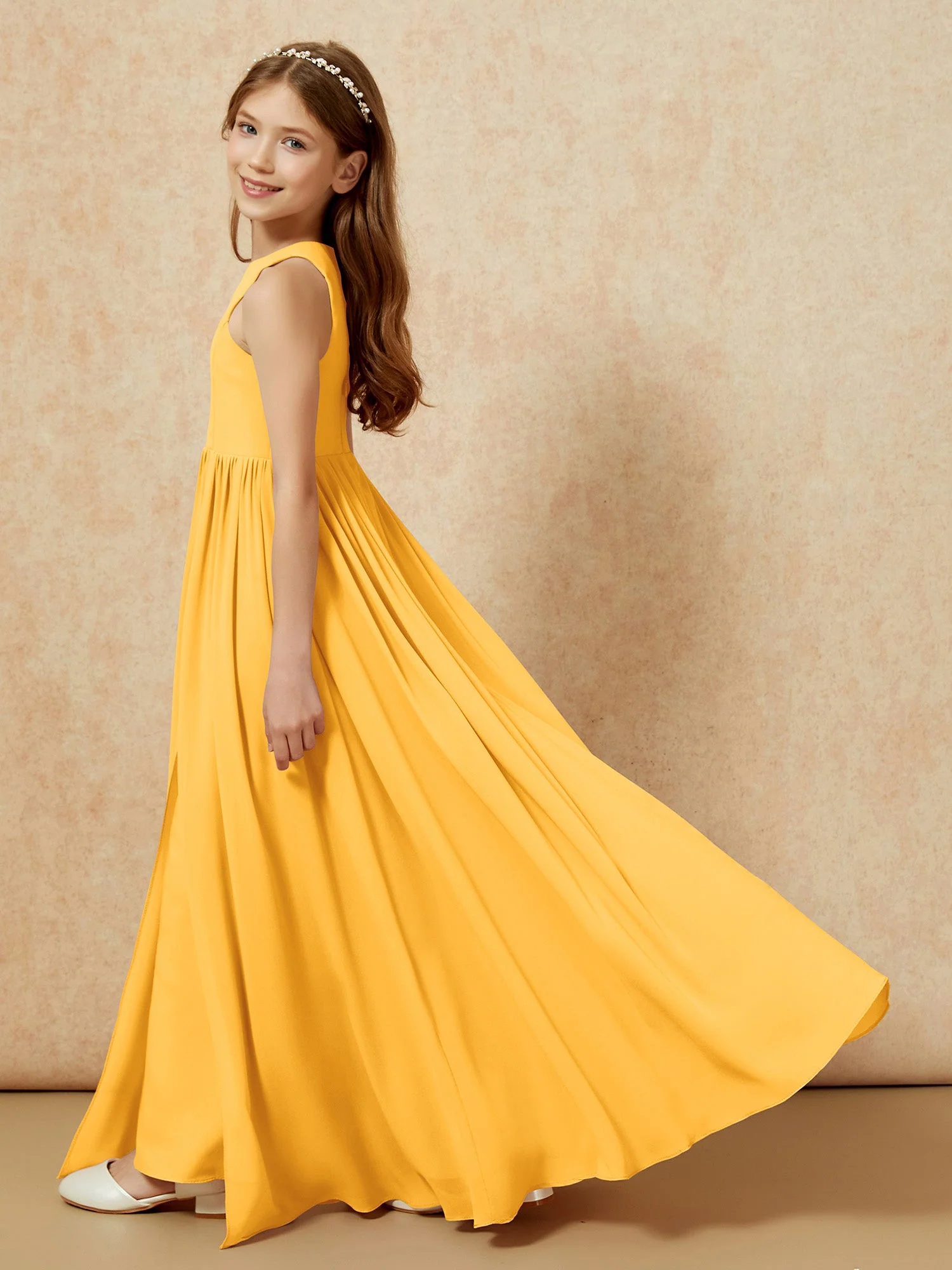 Einfach Ärmellos Chiffon Junge Brautjungfernkleider Mandarine - Image 9