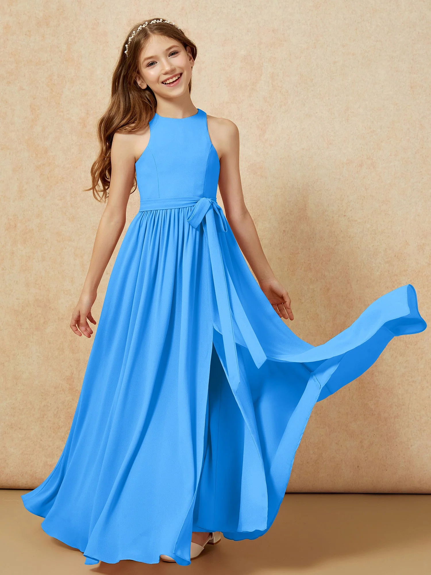 Einfach Ärmellos Chiffon Junge Brautjungfernkleider Meerblau - Image 10
