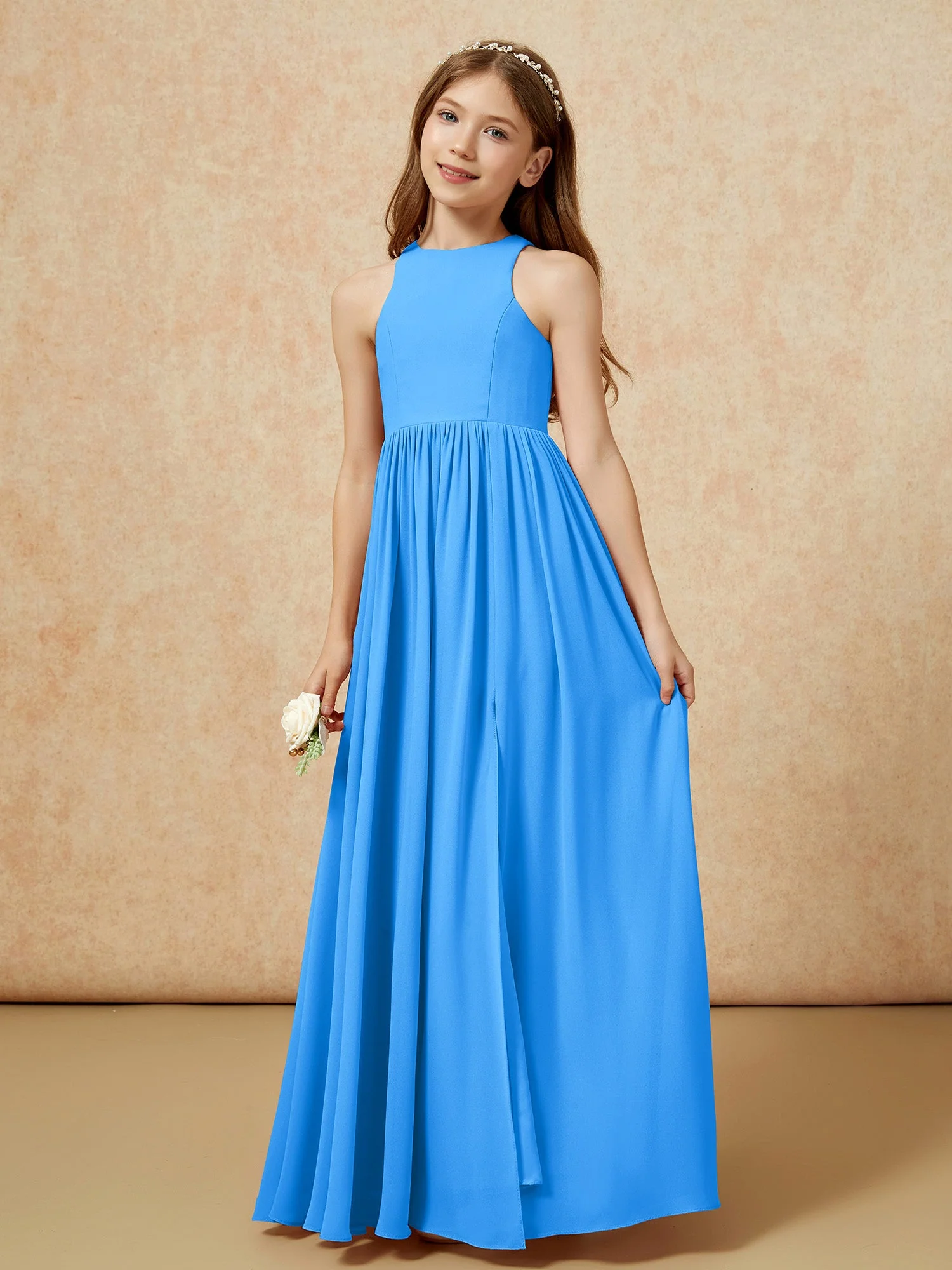 Einfach Ärmellos Chiffon Junge Brautjungfernkleider Meerblau - Image 6