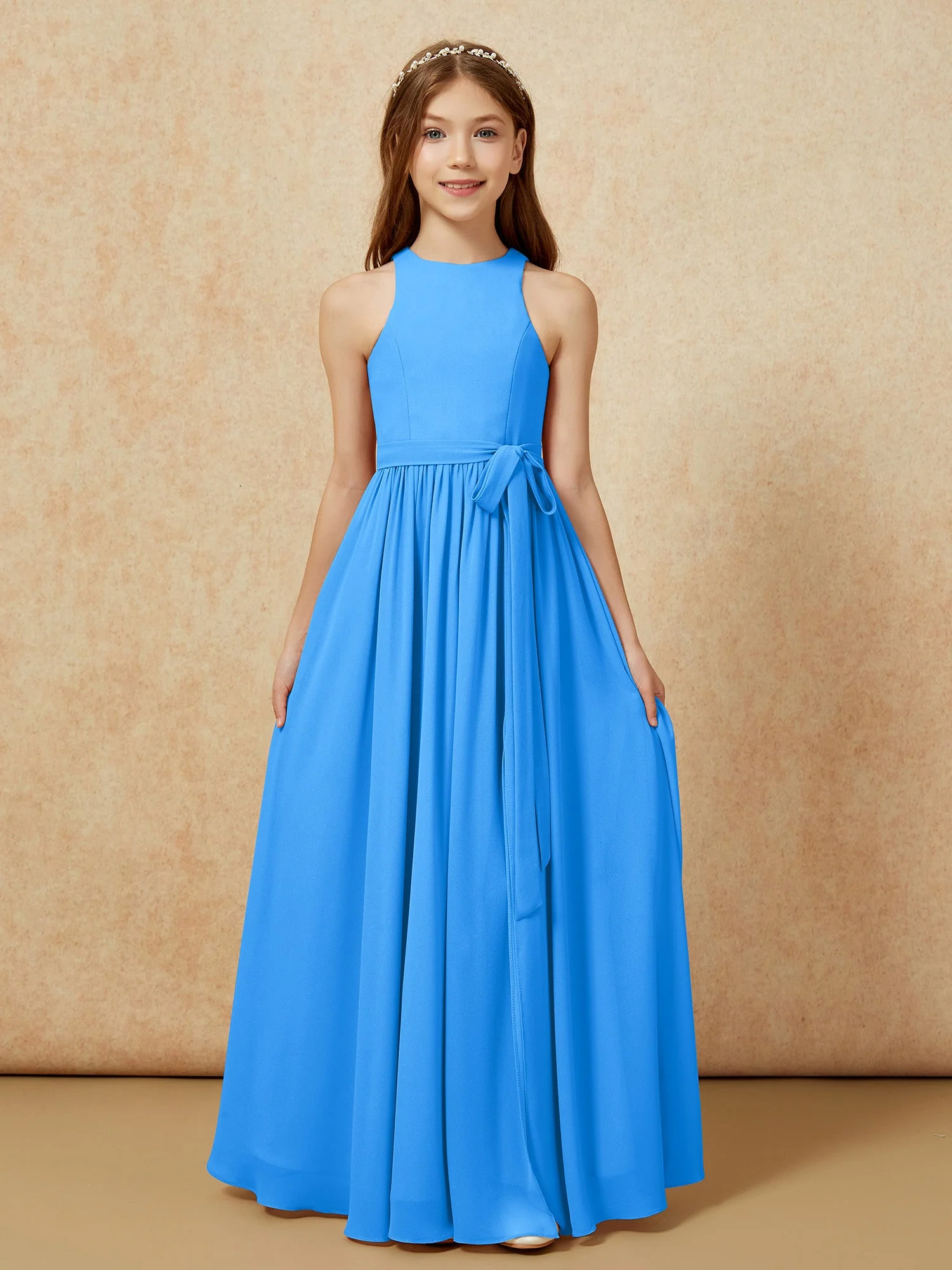Einfach Ärmellos Chiffon Junge Brautjungfernkleider Meerblau - Image 8