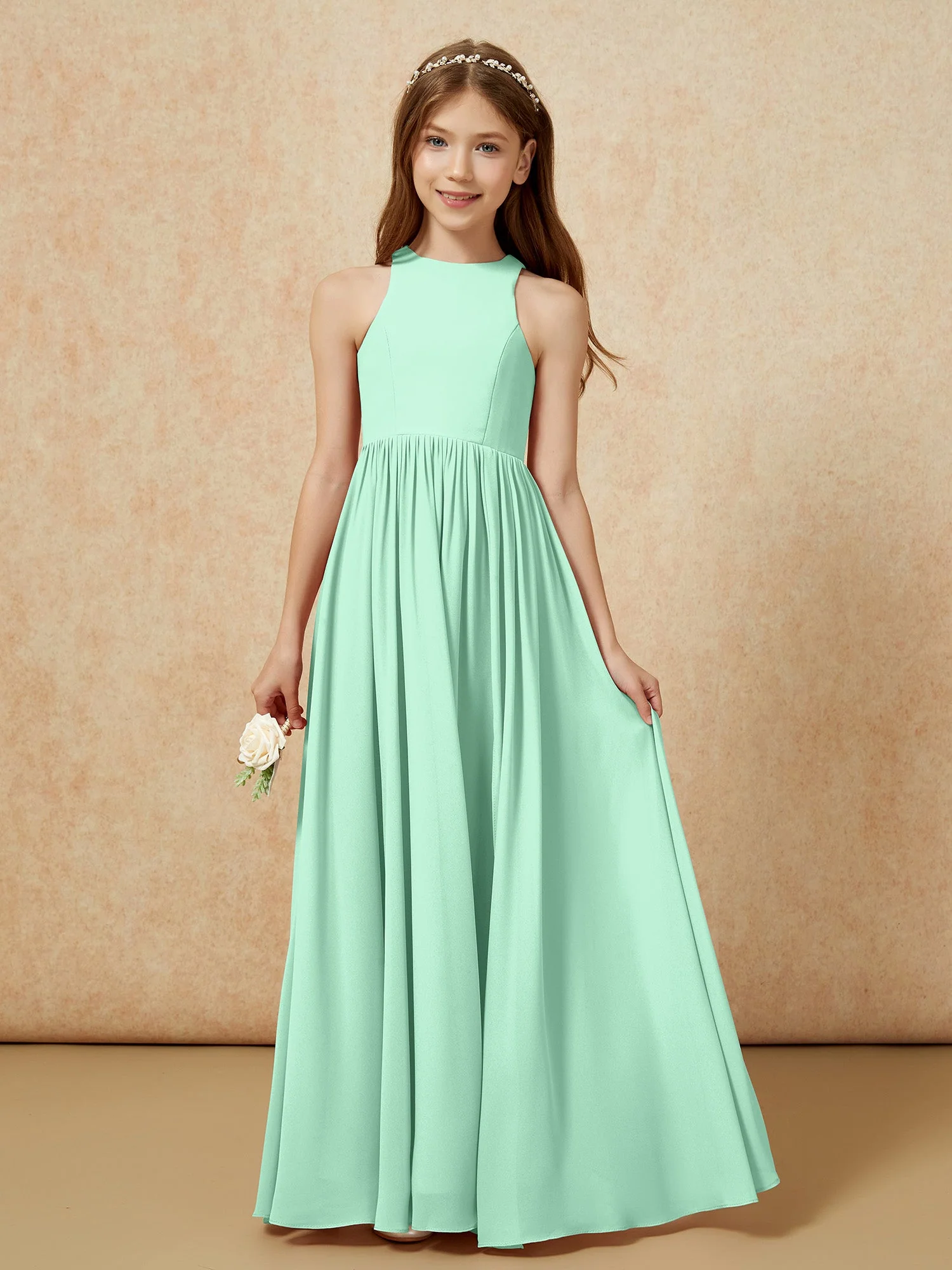 Einfach Ärmellos Chiffon Junge Brautjungfernkleider Minzgrün - Image 4