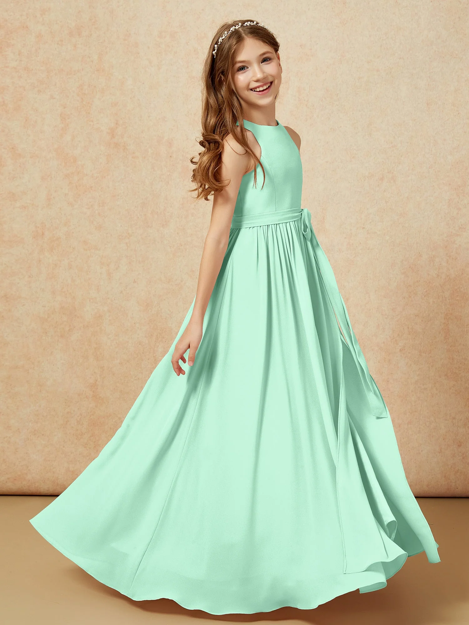 Einfach Ärmellos Chiffon Junge Brautjungfernkleider Minzgrün - Image 5