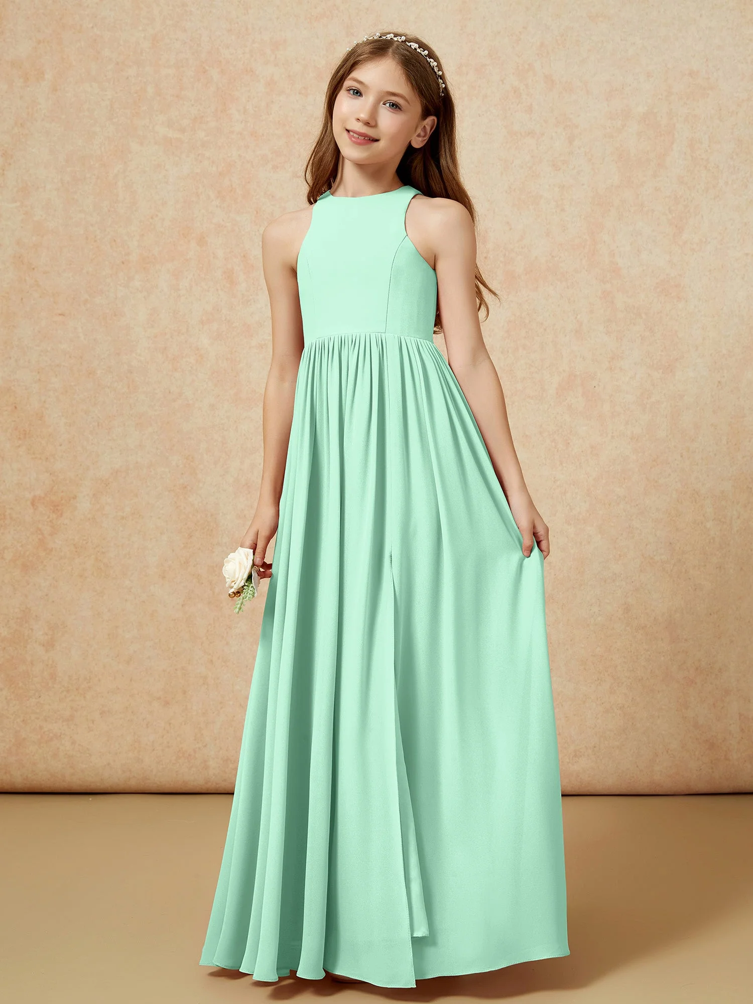 Einfach Ärmellos Chiffon Junge Brautjungfernkleider Minzgrün - Image 6