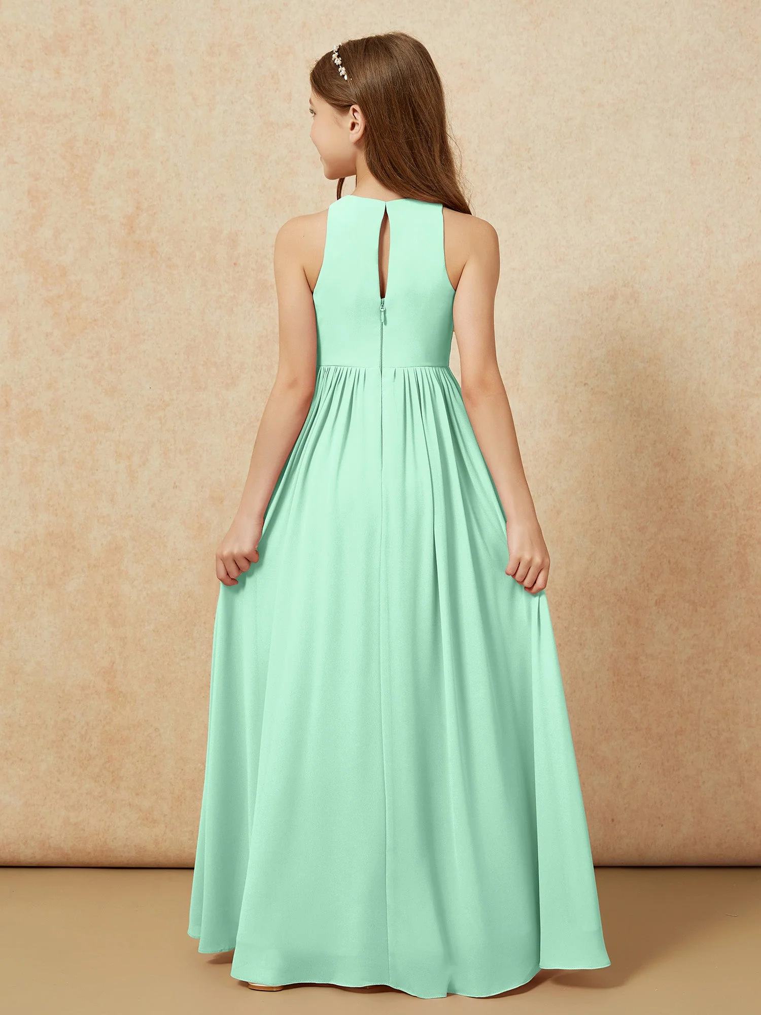 Einfach Ärmellos Chiffon Junge Brautjungfernkleider Minzgrün - Image 7