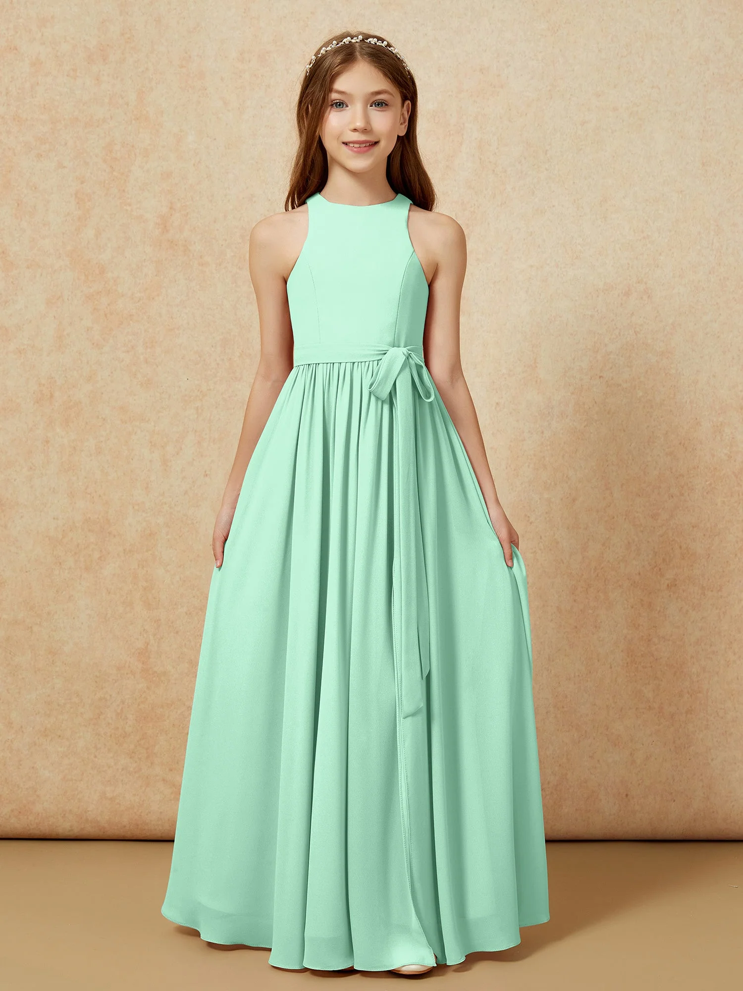 Einfach Ärmellos Chiffon Junge Brautjungfernkleider Minzgrün - Image 8