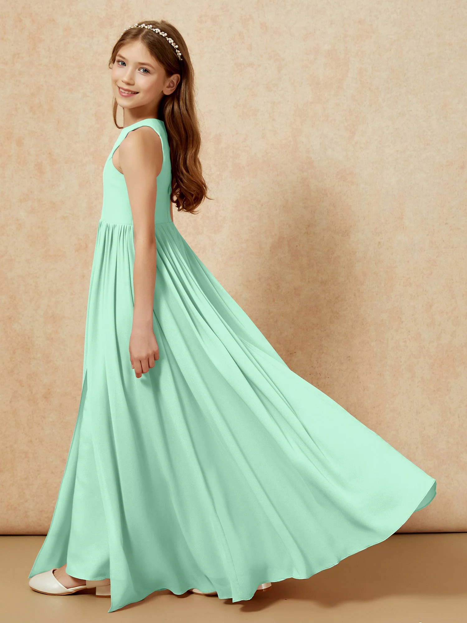 Einfach Ärmellos Chiffon Junge Brautjungfernkleider Minzgrün - Image 9