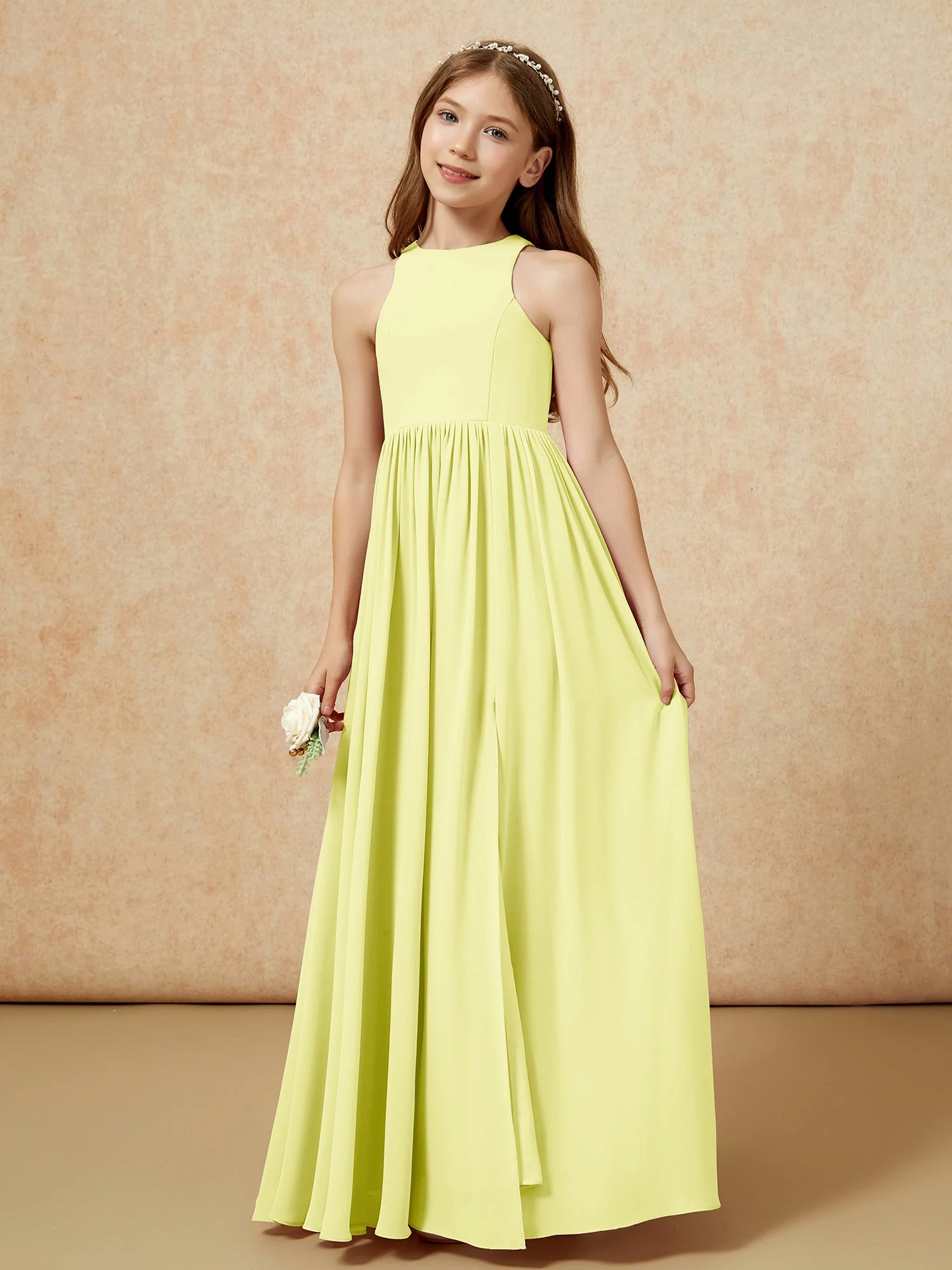Einfach Ärmellos Chiffon Junge Brautjungfernkleider Narzisse - Image 6