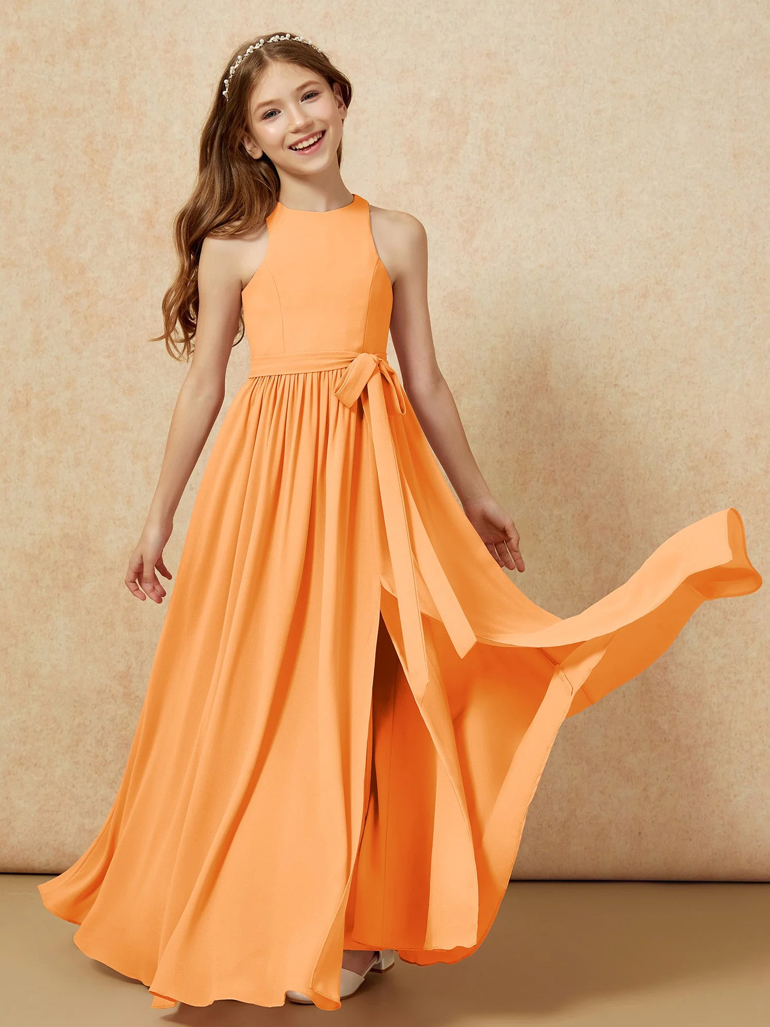 Einfach Ärmellos Chiffon Junge Brautjungfernkleider Orange - Image 10