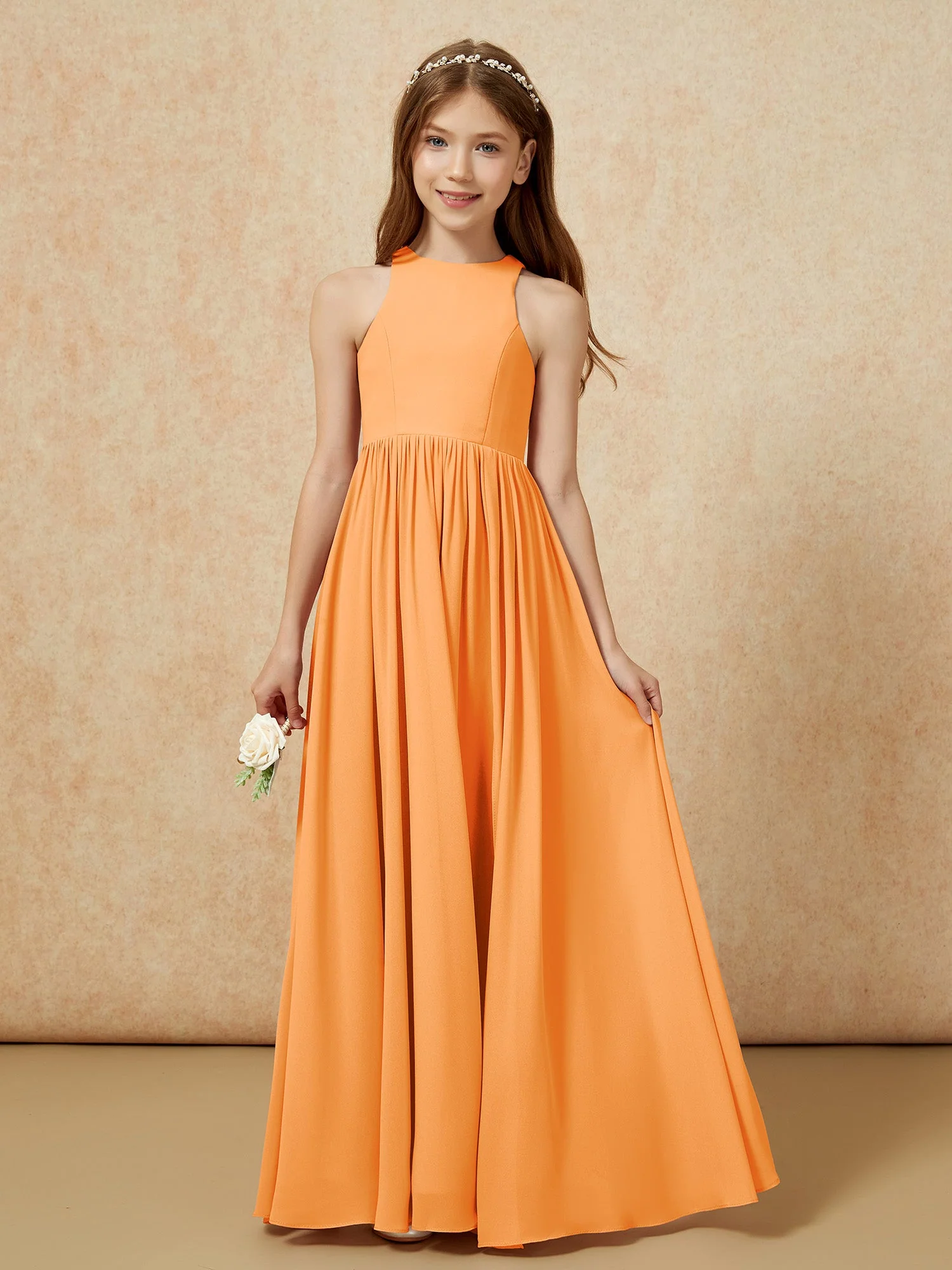 Einfach Ärmellos Chiffon Junge Brautjungfernkleider Orange - Image 4