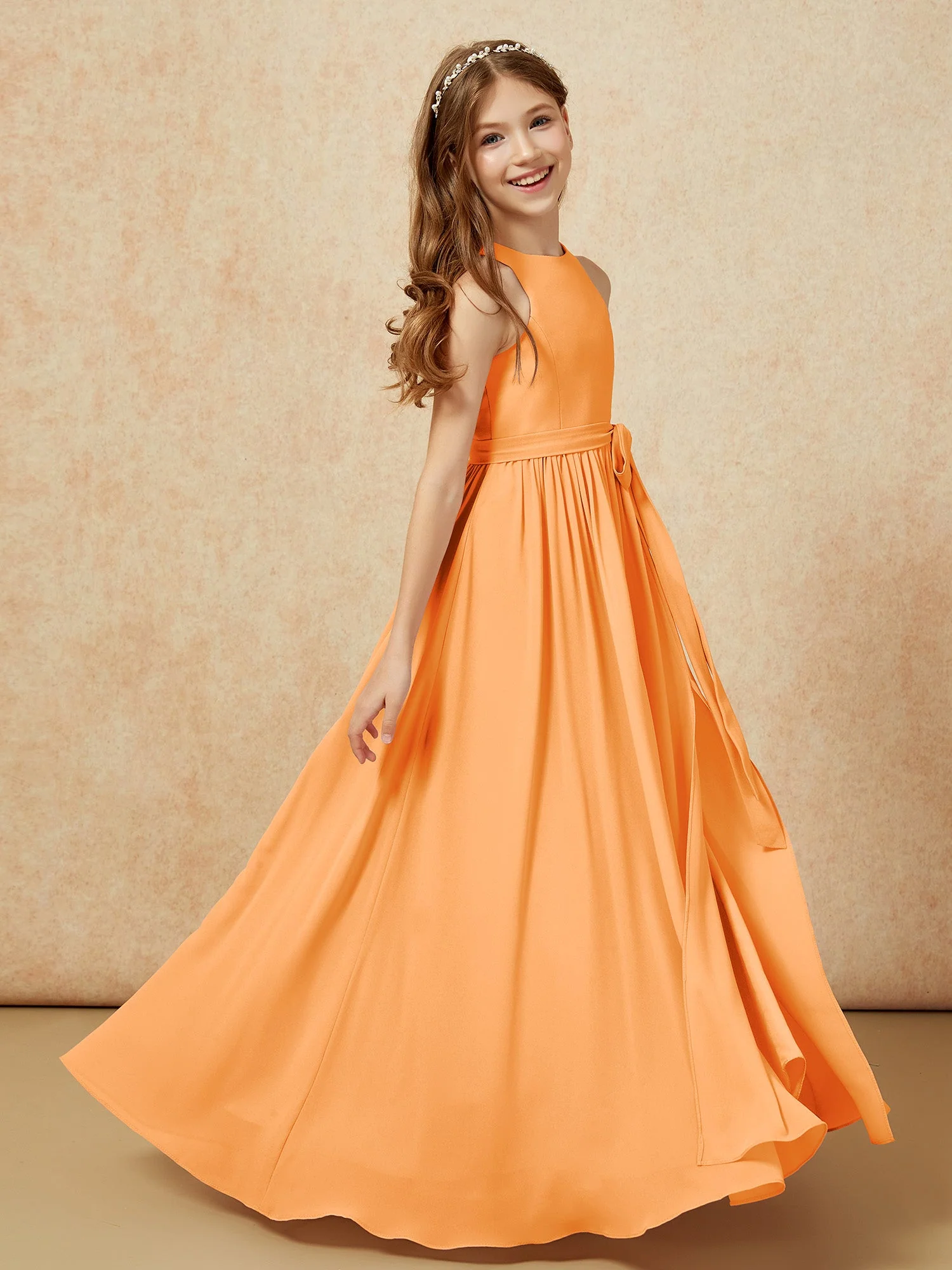 Einfach Ärmellos Chiffon Junge Brautjungfernkleider Orange - Image 5