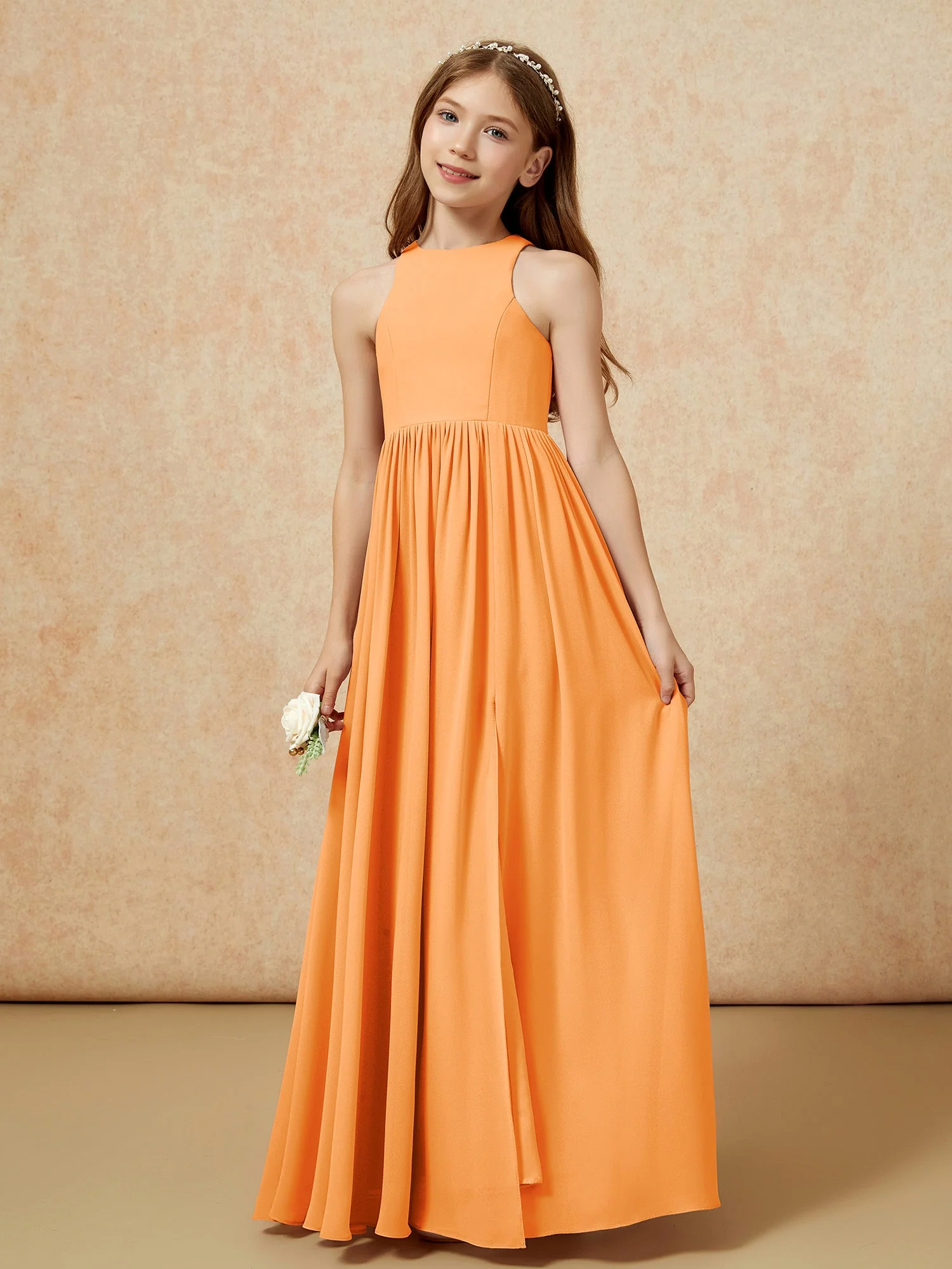 Einfach Ärmellos Chiffon Junge Brautjungfernkleider Orange - Image 6
