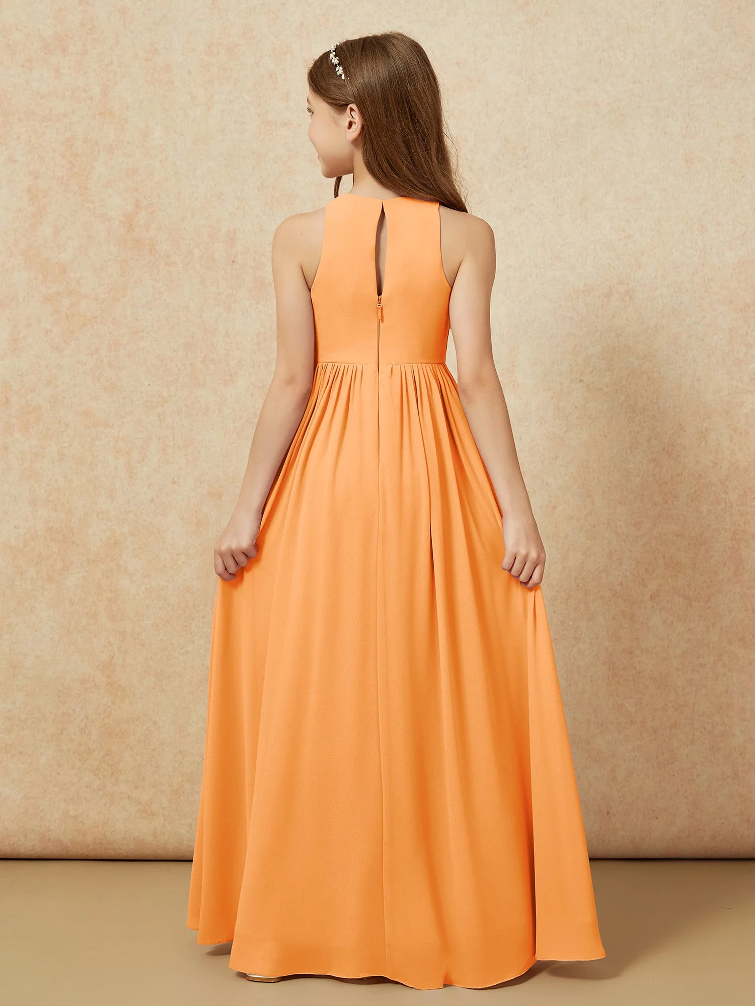 Einfach Ärmellos Chiffon Junge Brautjungfernkleider Orange - Image 7