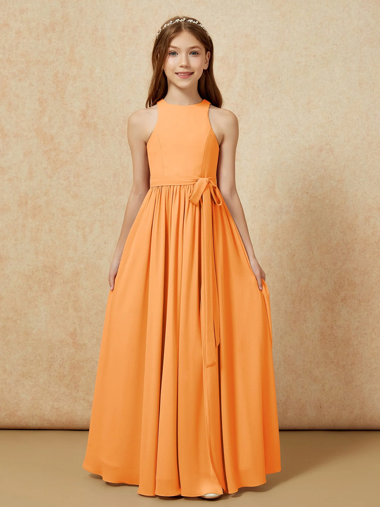 Einfach Ärmellos Chiffon Junge Brautjungfernkleider Orange - Image 8