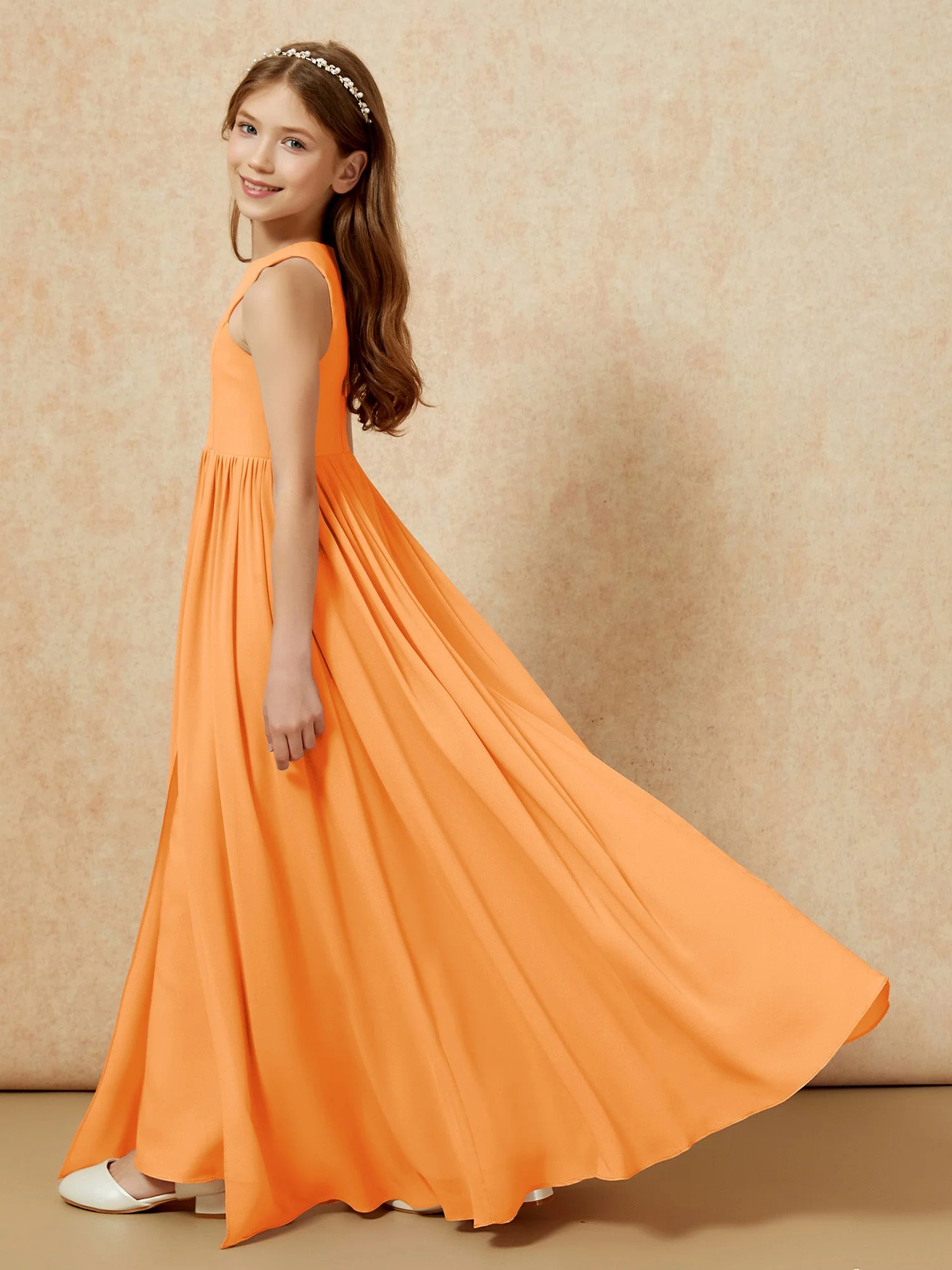 Einfach Ärmellos Chiffon Junge Brautjungfernkleider Orange - Image 9
