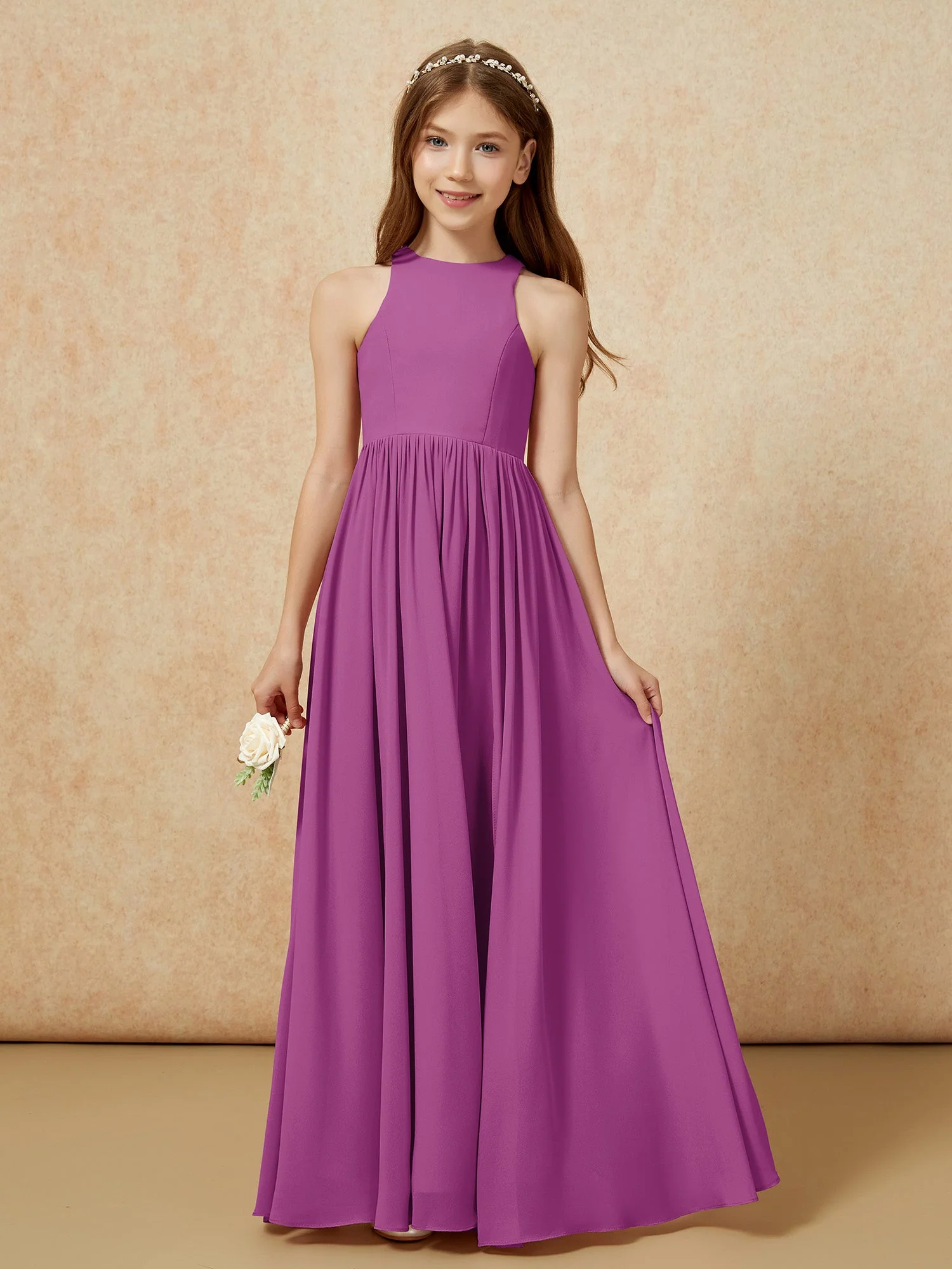 Einfach Ärmellos Chiffon Junge Brautjungfernkleider Orchidee - Image 4