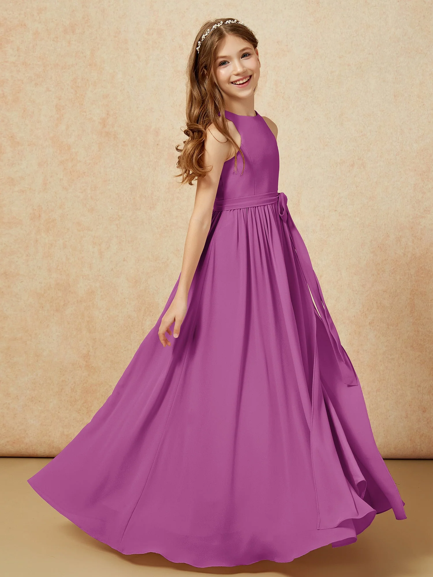 Einfach Ärmellos Chiffon Junge Brautjungfernkleider Orchidee - Image 5