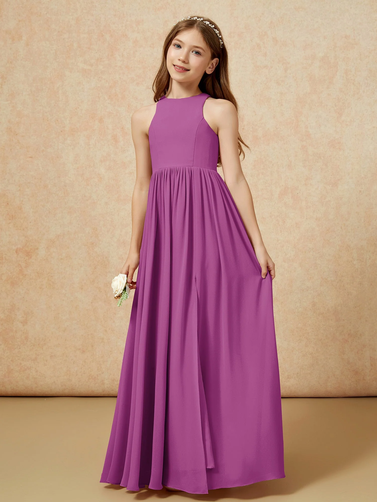 Einfach Ärmellos Chiffon Junge Brautjungfernkleider Orchidee - Image 6