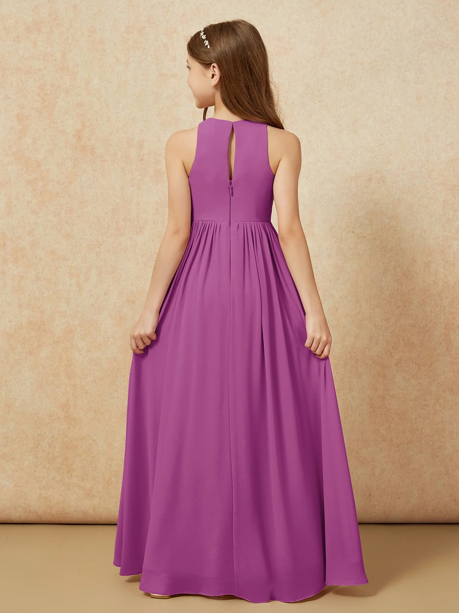 Einfach Ärmellos Chiffon Junge Brautjungfernkleider Orchidee - Image 7