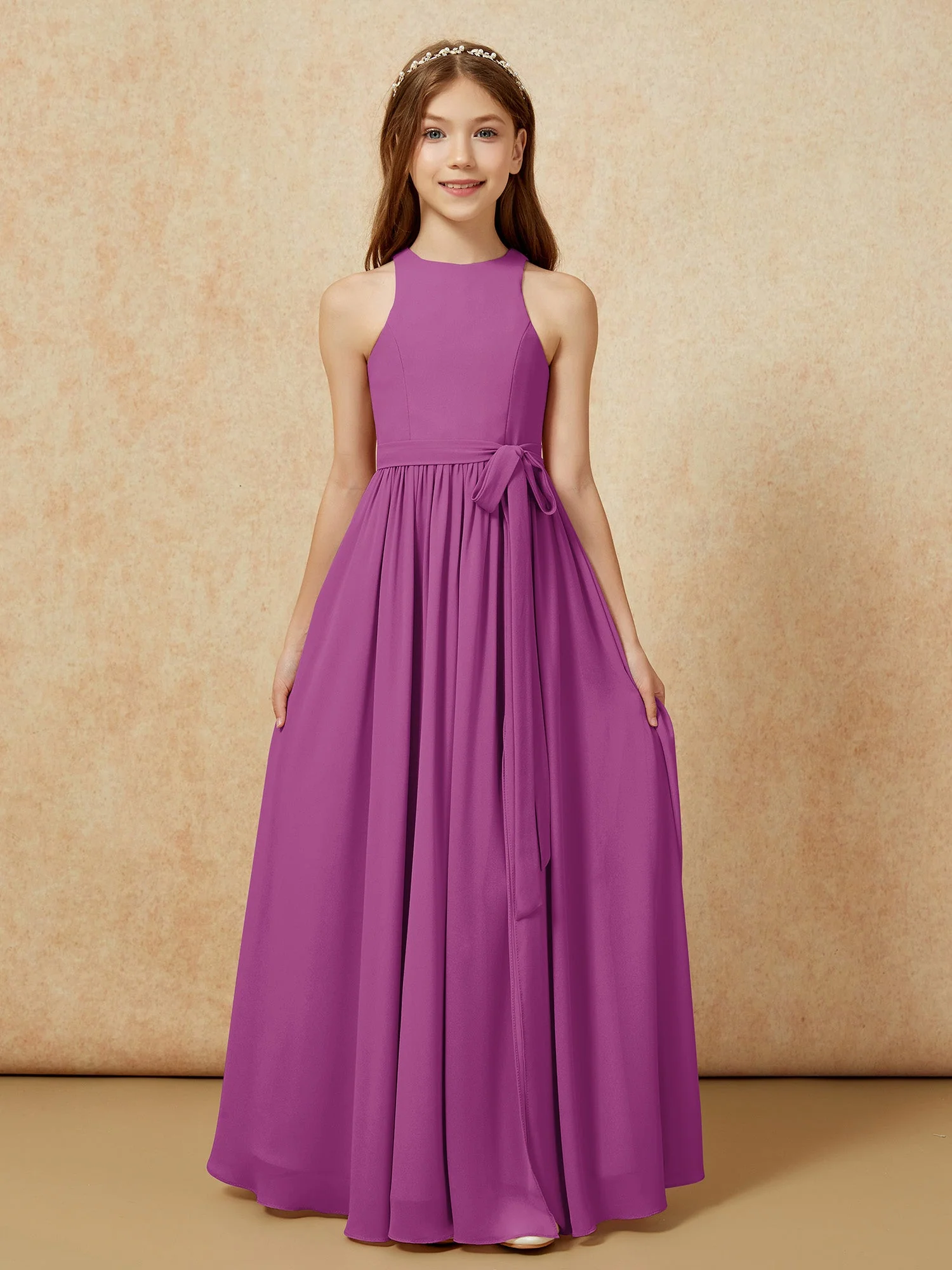 Einfach Ärmellos Chiffon Junge Brautjungfernkleider Orchidee - Image 8