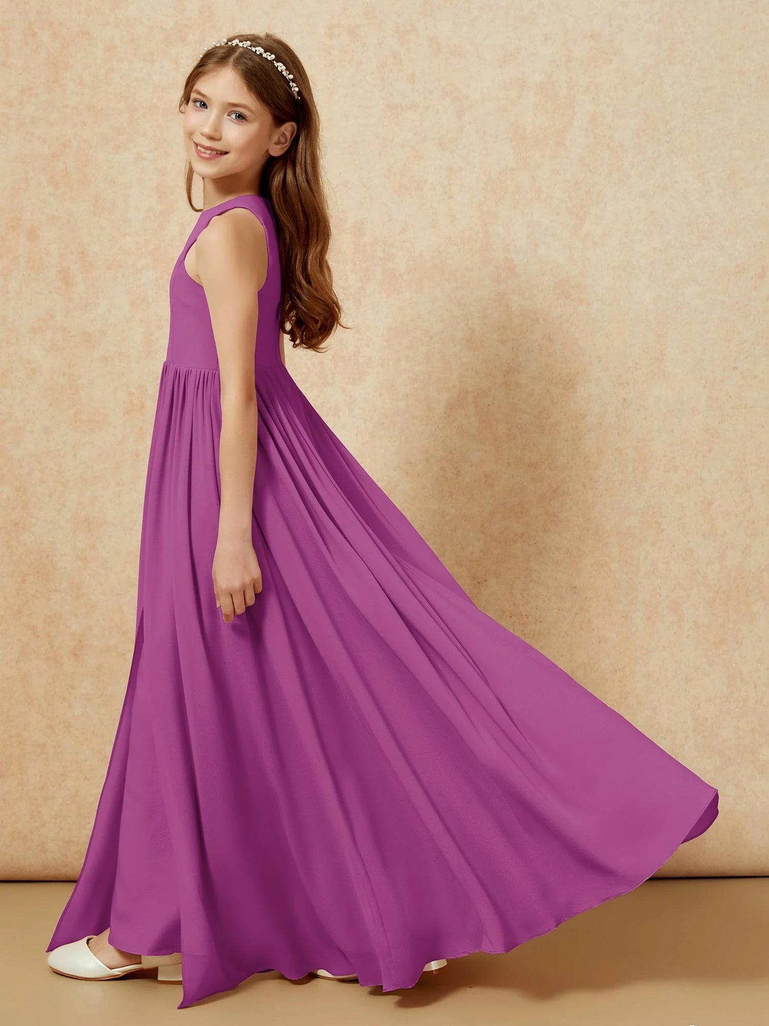 Einfach Ärmellos Chiffon Junge Brautjungfernkleider Orchidee - Image 9