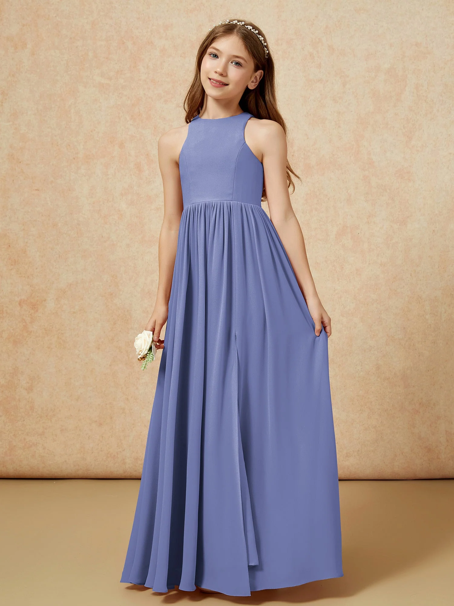 Einfach Ärmellos Chiffon Junge Brautjungfernkleider Periwinkleblau - Image 6