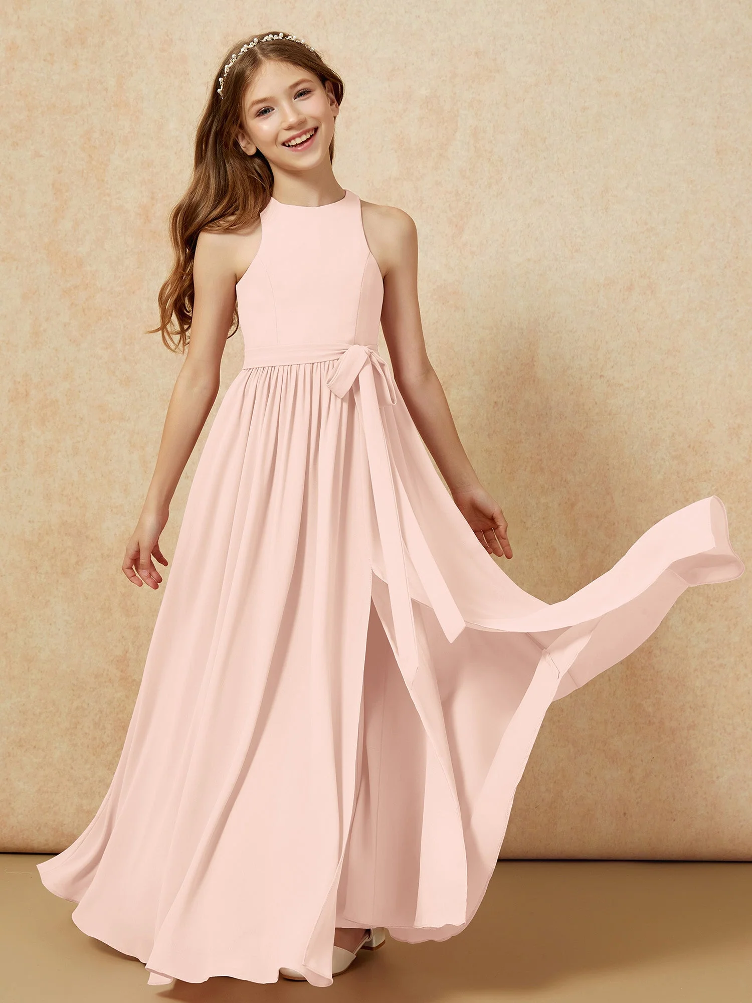 Einfach Ärmellos Chiffon Junge Brautjungfernkleider Perlrosa - Image 10