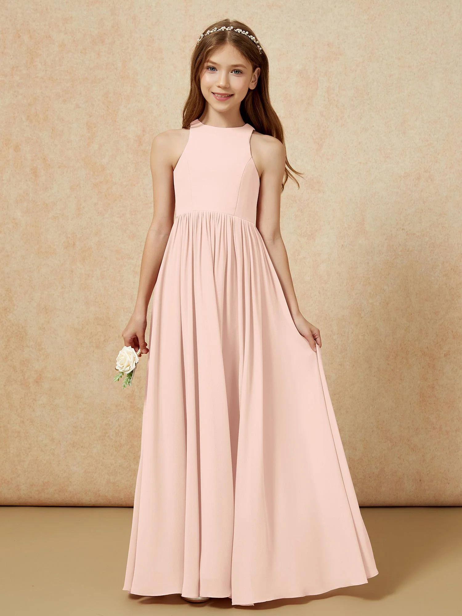 Einfach Ärmellos Chiffon Junge Brautjungfernkleider Perlrosa - Image 4