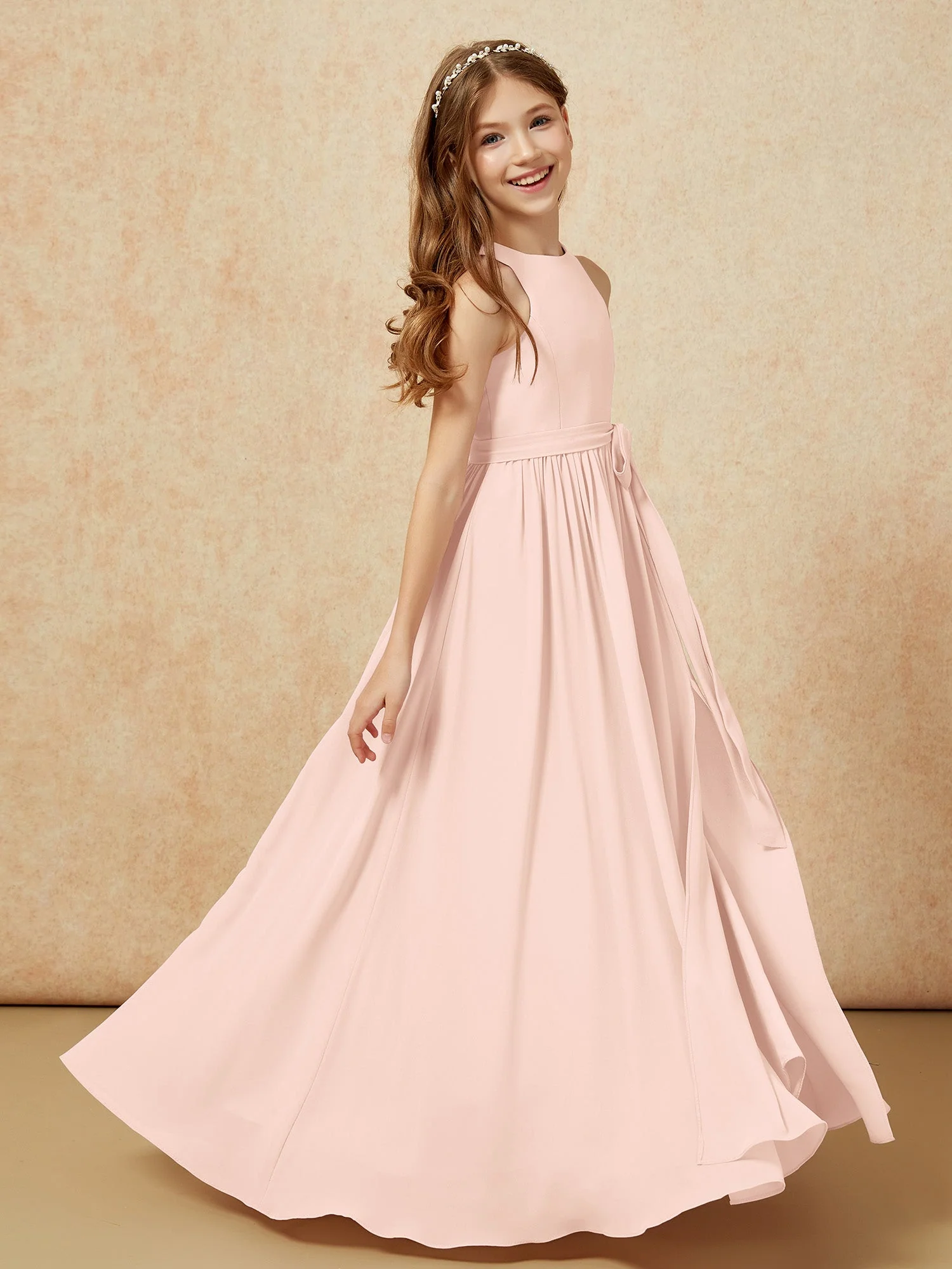 Einfach Ärmellos Chiffon Junge Brautjungfernkleider Perlrosa - Image 5