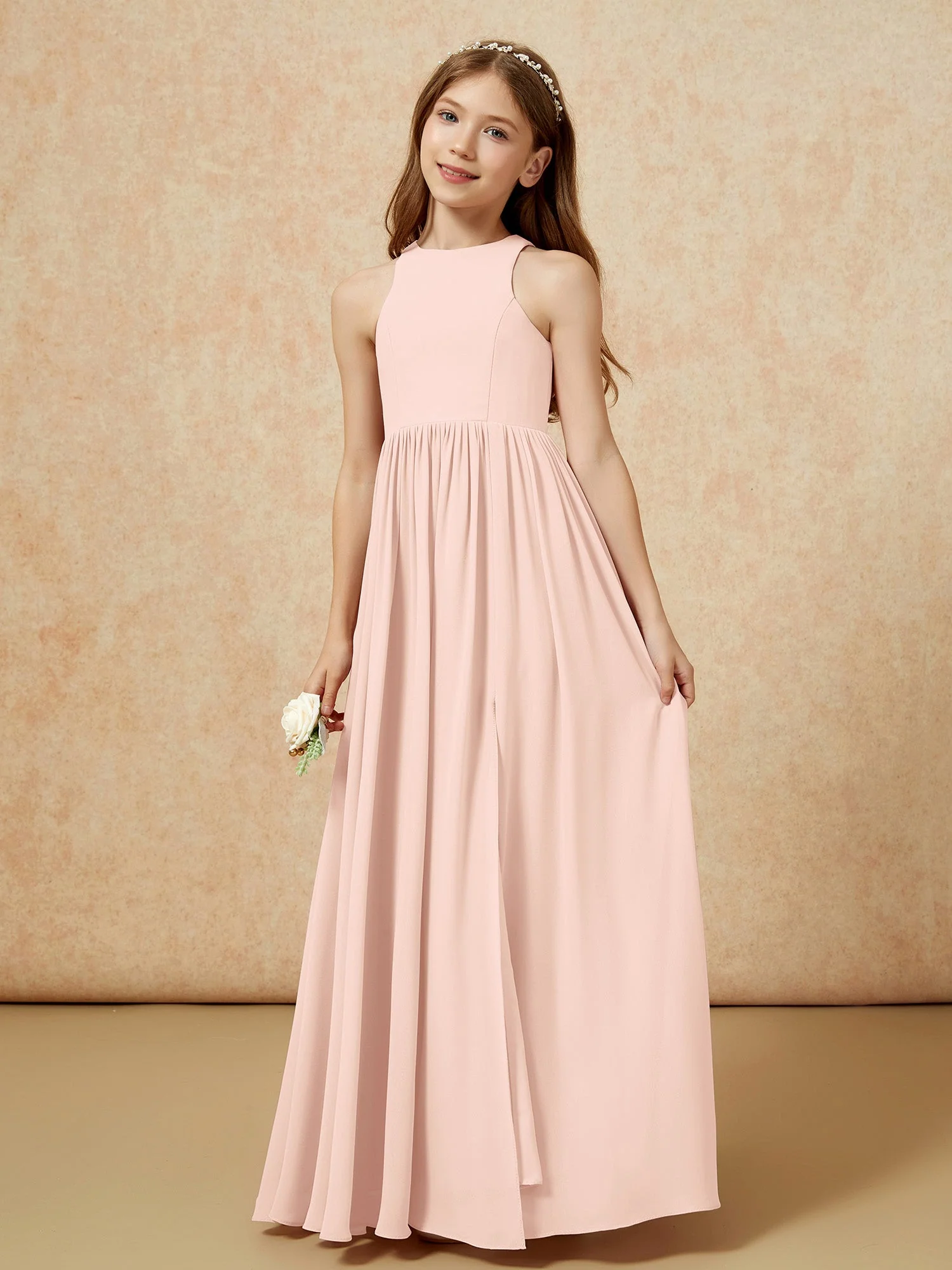 Einfach Ärmellos Chiffon Junge Brautjungfernkleider Perlrosa - Image 6