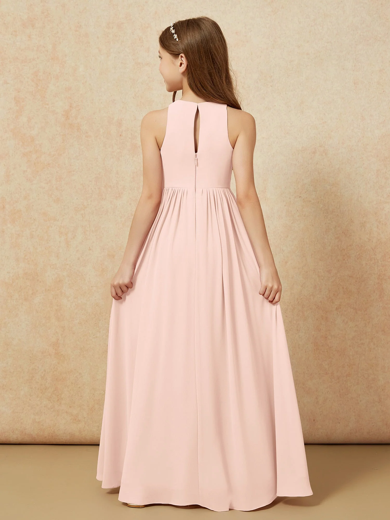 Einfach Ärmellos Chiffon Junge Brautjungfernkleider Perlrosa - Image 7