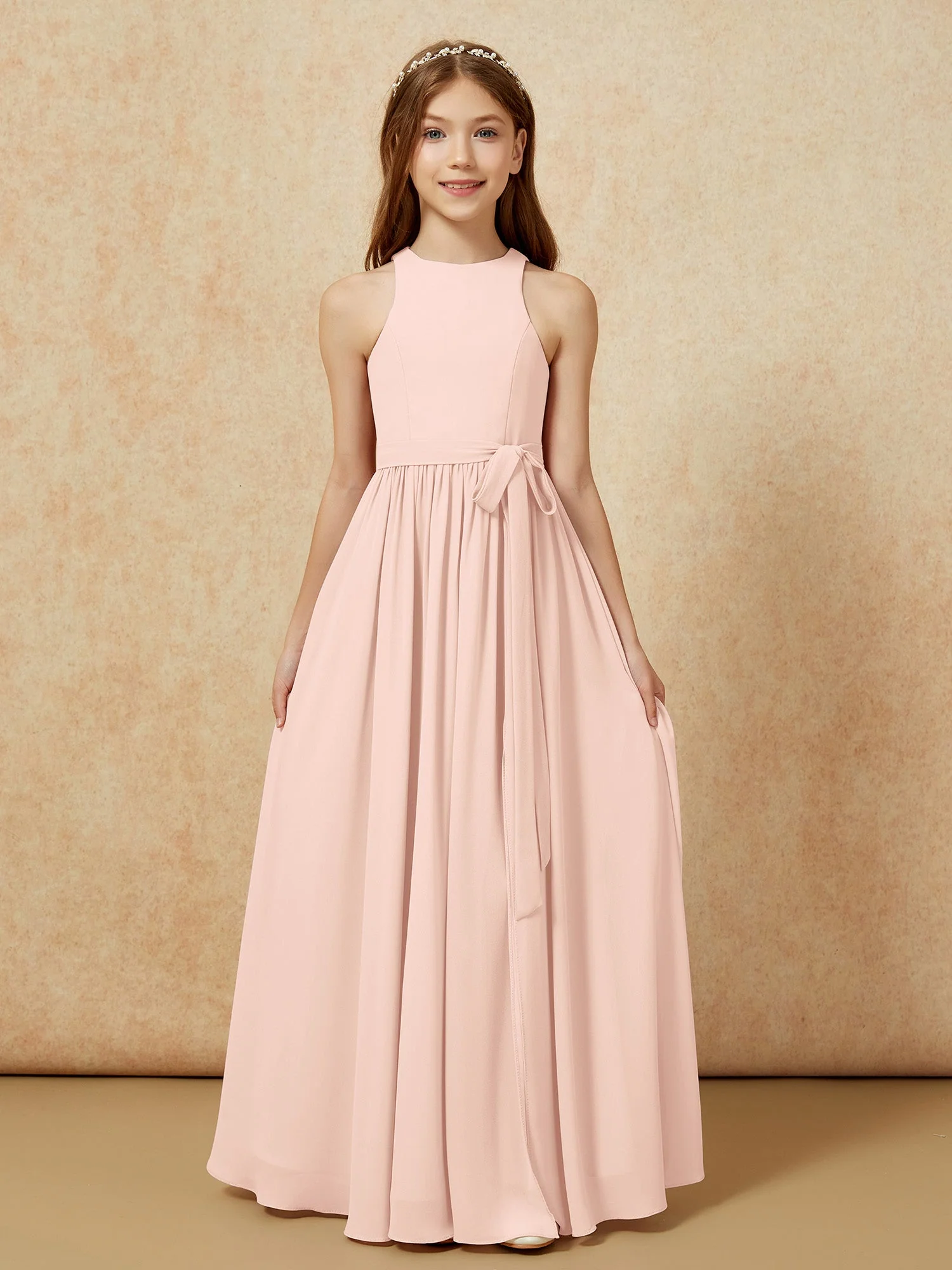 Einfach Ärmellos Chiffon Junge Brautjungfernkleider Perlrosa - Image 8