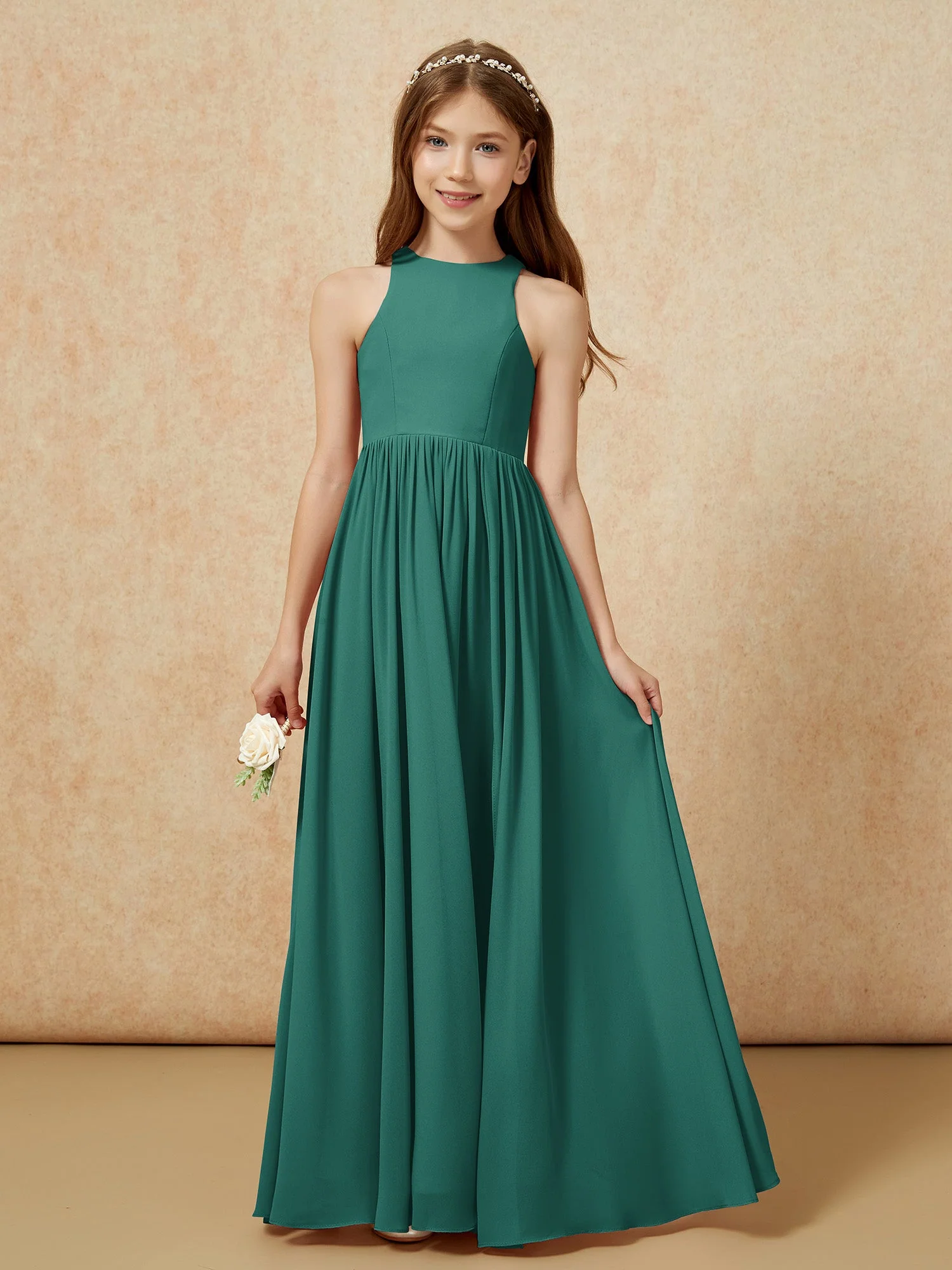 Einfach Ärmellos Chiffon Junge Brautjungfernkleider Pfau - Image 4