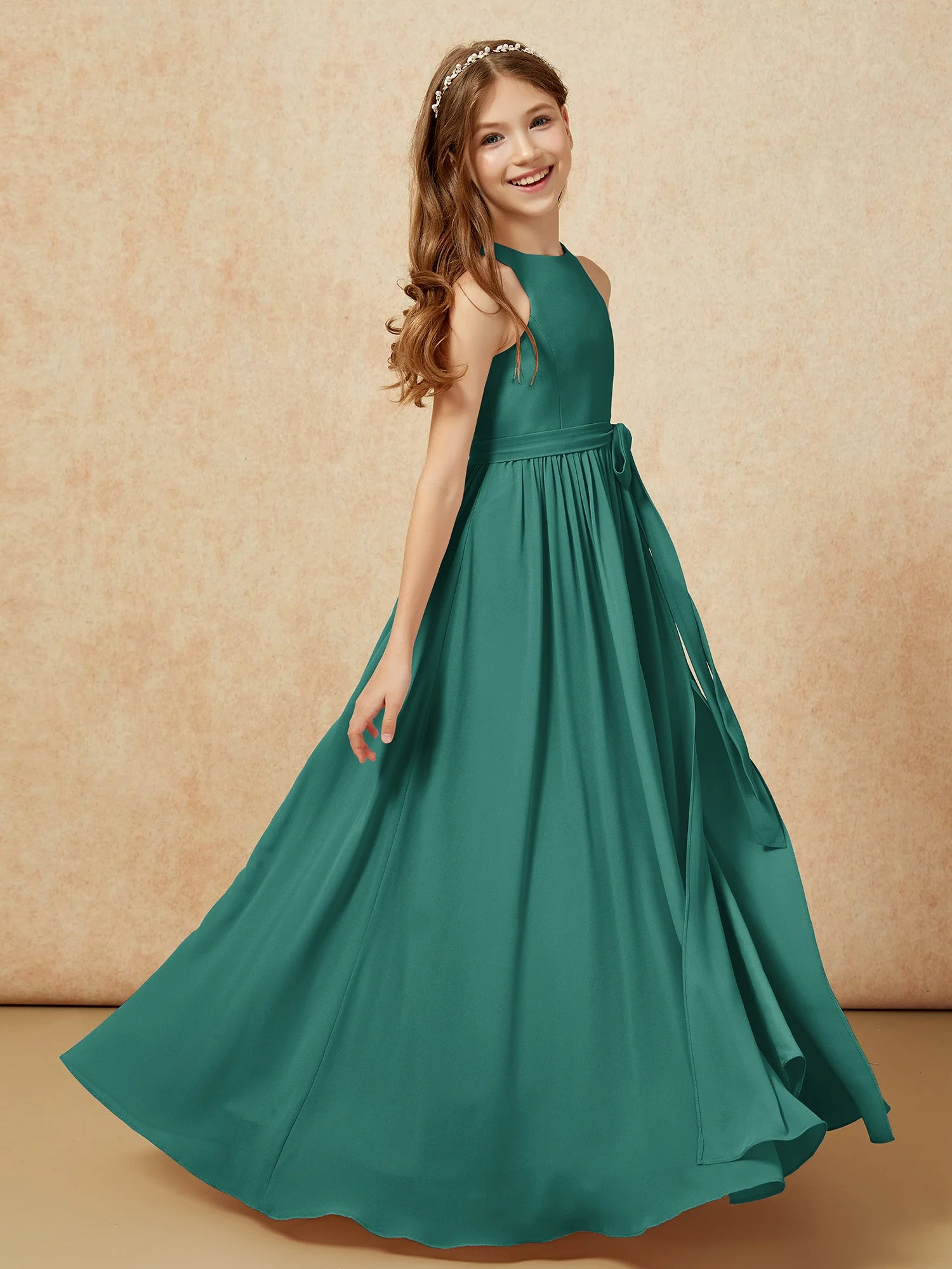 Einfach Ärmellos Chiffon Junge Brautjungfernkleider Pfau - Image 5