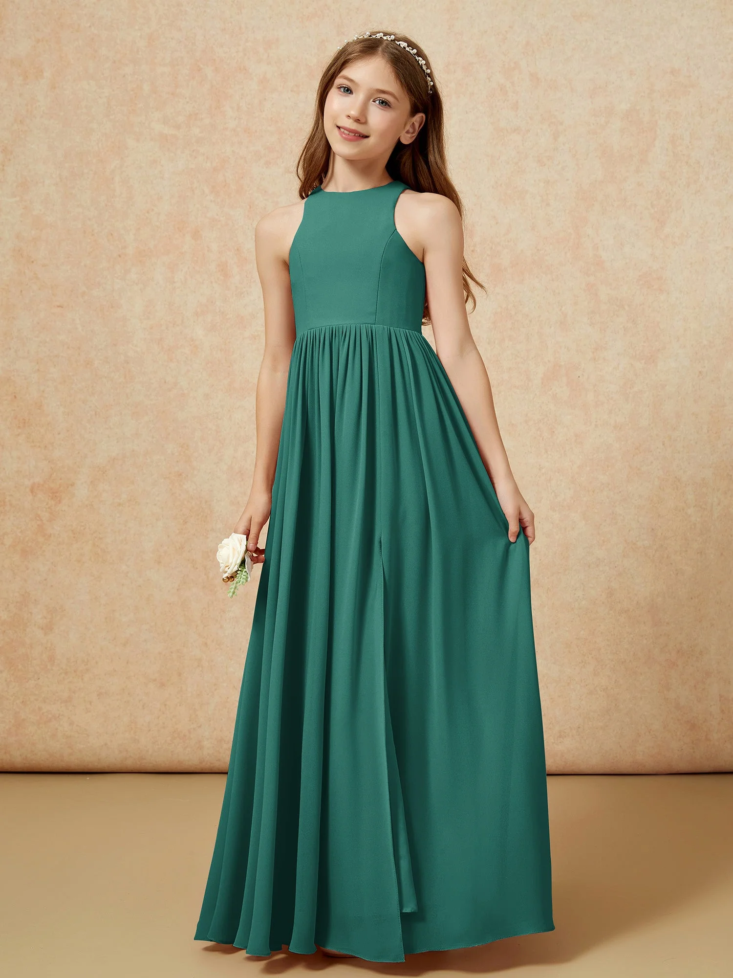 Einfach Ärmellos Chiffon Junge Brautjungfernkleider Pfau - Image 6