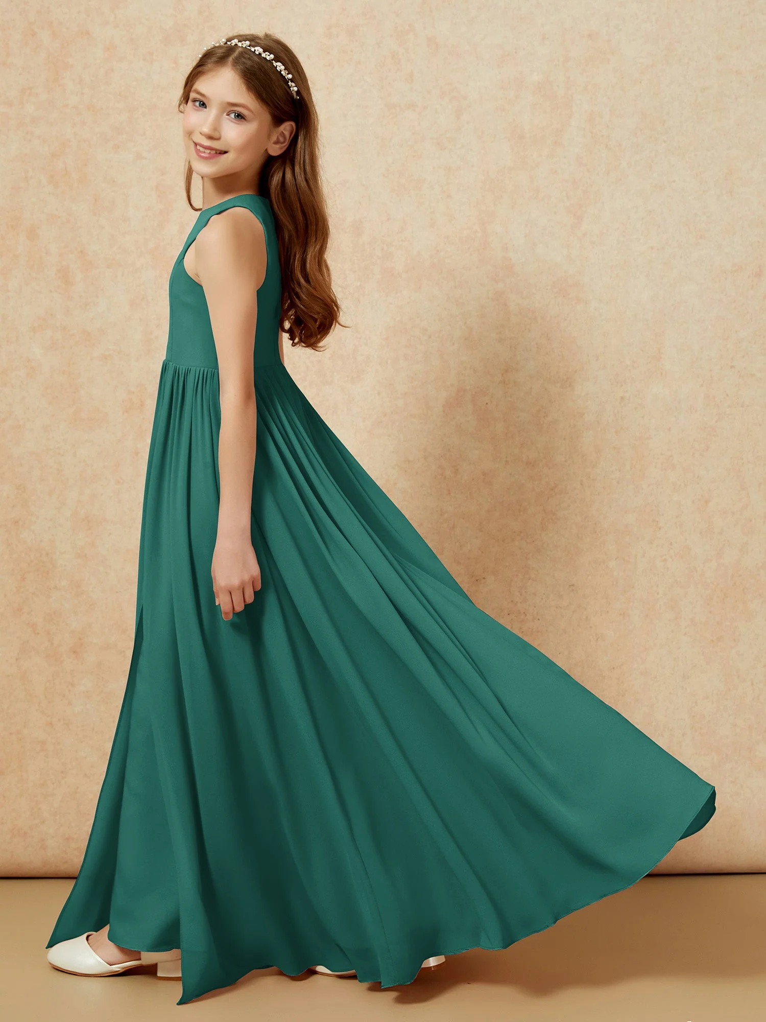 Einfach Ärmellos Chiffon Junge Brautjungfernkleider Pfau - Image 9
