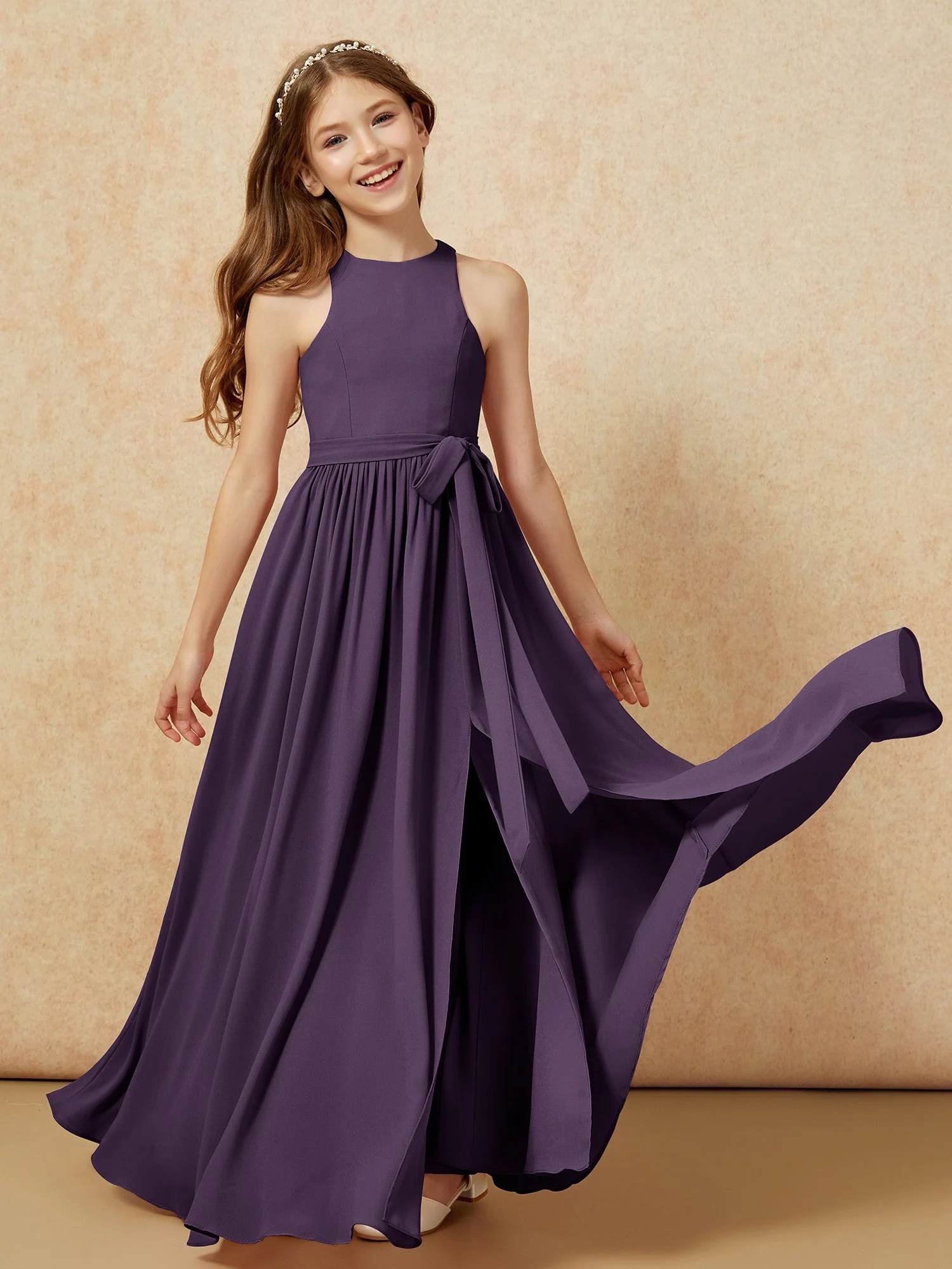 Einfach Ärmellos Chiffon Junge Brautjungfernkleider Plum - Image 10